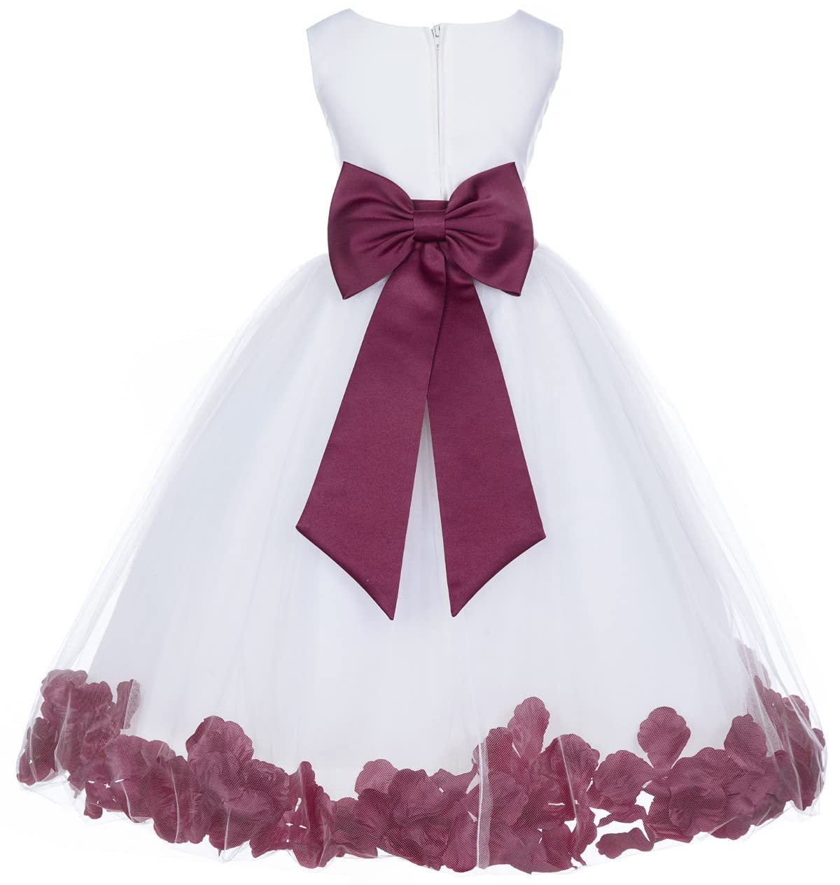 White Tulle Rose Petals Flower Girl Dress - Elegant Christening Gown for Weddings & Baptisms (Style 302T, Size M) - Perfect for Flower Girls, First Communion & Special Occasions