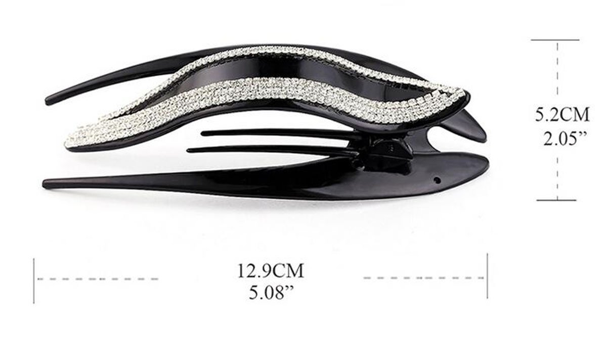 Suoirblss Women's Elegant Banana Hair Clips - Large Rhinestone Claw Clips for Thick Hair, Duck Arch Hair Claw (Black) | Perfect for Updos, Ponytails & Everyday Hairstyles