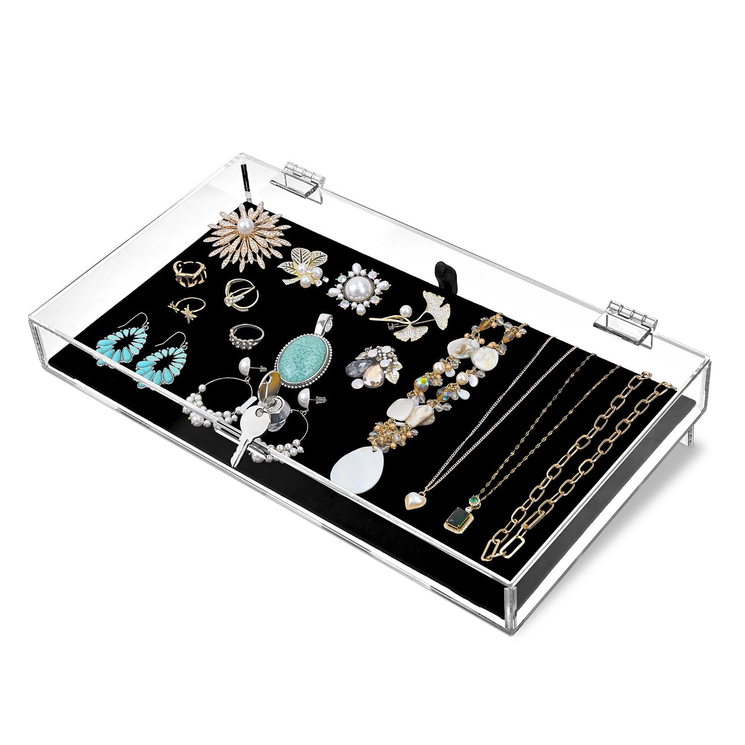 MOOCA Acrylic Rectangular Locking Security Display Case with Key & Black Padding - Perfect for Watches, Jewelry, Knives, Eyewear - Store, Showcase & Protect Your Valuables at Home or Retail Stores