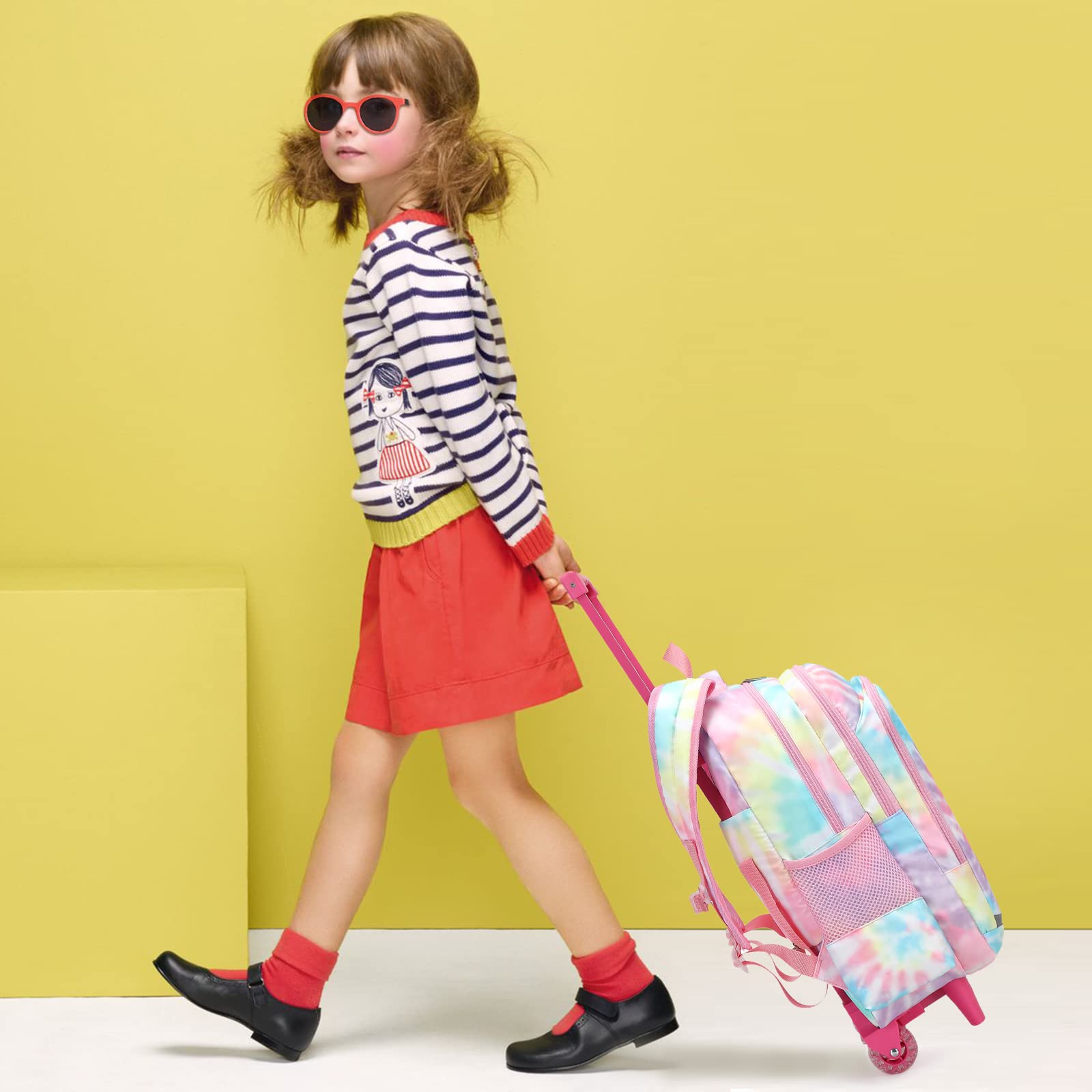 CAMTOP 18 Inch Rolling Backpack for Girls - Wheeled School Bag with Retractable Handle, Travel Carry-On Luggage for Kids | Perfect for School, Travel, and Daily Commute