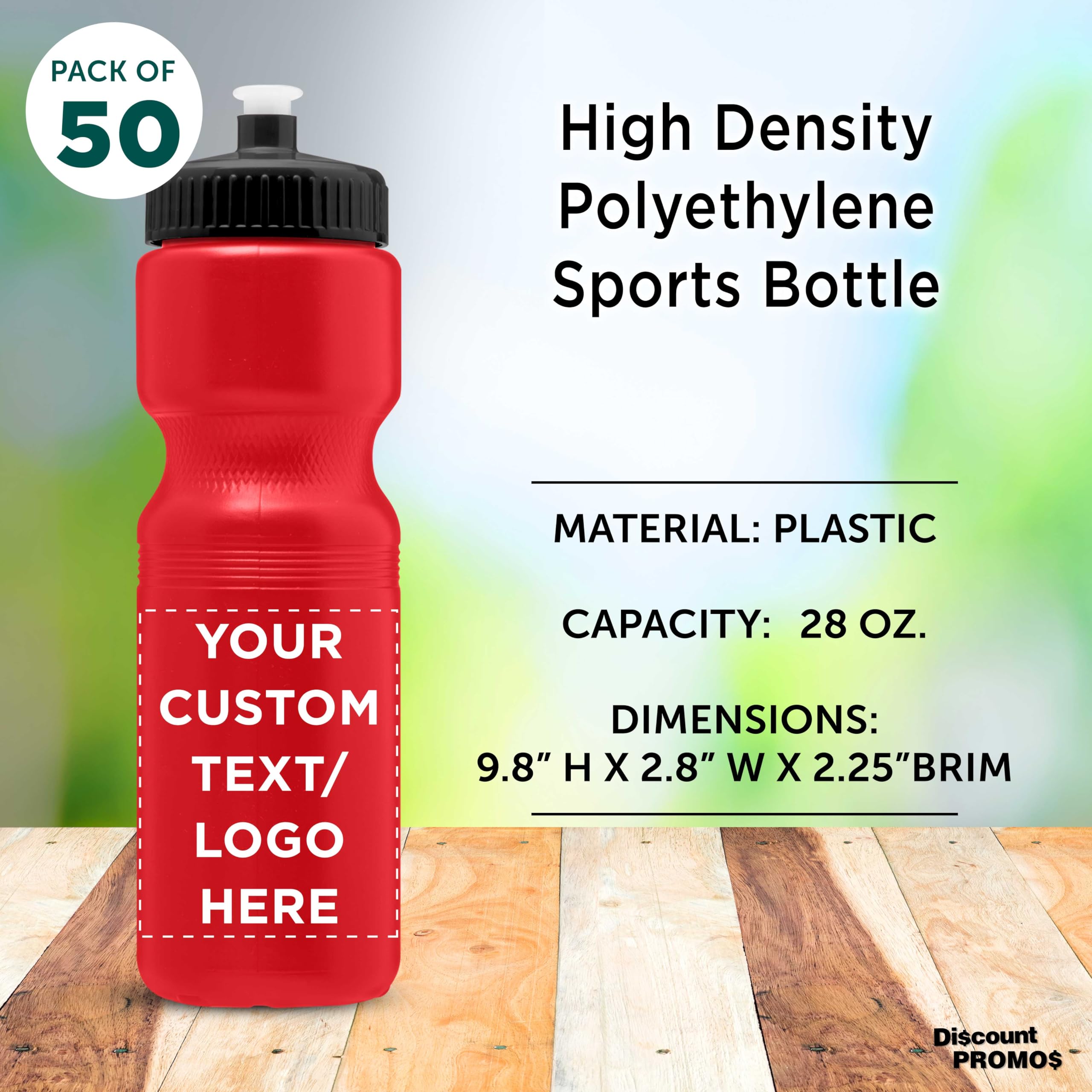 28 oz Custom Push Cap Plastic Water Bottles Bulk Pack of 50 - Personalized Reusable Water Bottles for Gym, Hiking, Camping & Outdoor Sports - Ideal for Team Events, Corporate Gifts & Promotional Giveaways - Red