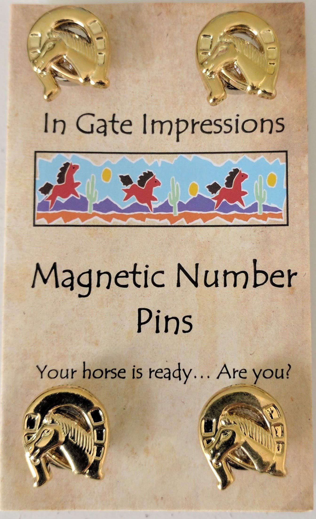 Gold Horse Shoe Magnetic Number Pins - Strong Magnetic Holders for Horse Show Numbers, Competition & Equestrian Events (Set of 6) - Perfect for Horse Riding Competitions, Dressage Shows & Equestrian Sports