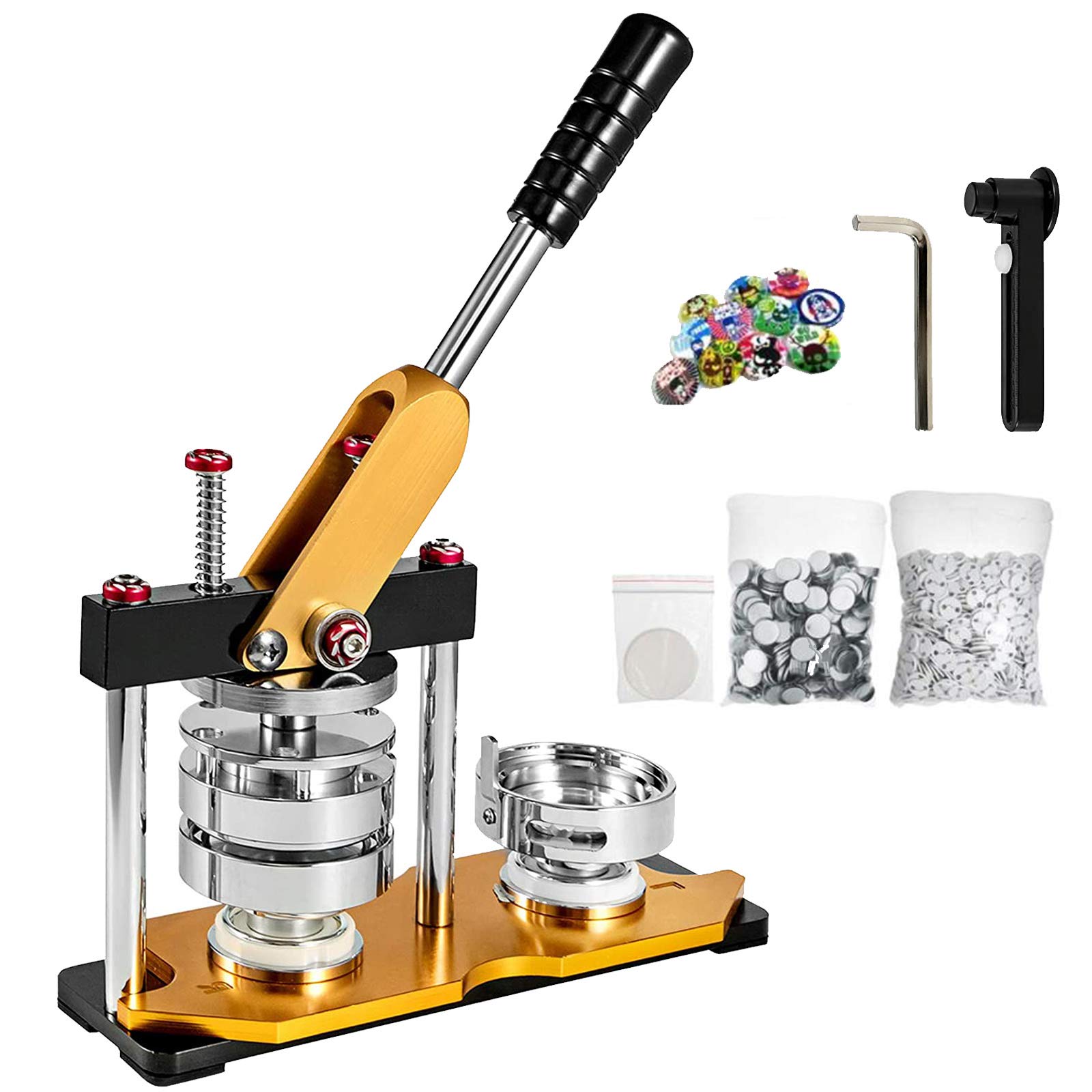 YAOBAO Button Maker Machine - Rotating Badge Press with 100-Piece Kit & Circle Cutter for 3.2cm Buttons - Perfect for Political Campaigns, Sporting Events, Fundraisers, School Projects & DIY Crafts