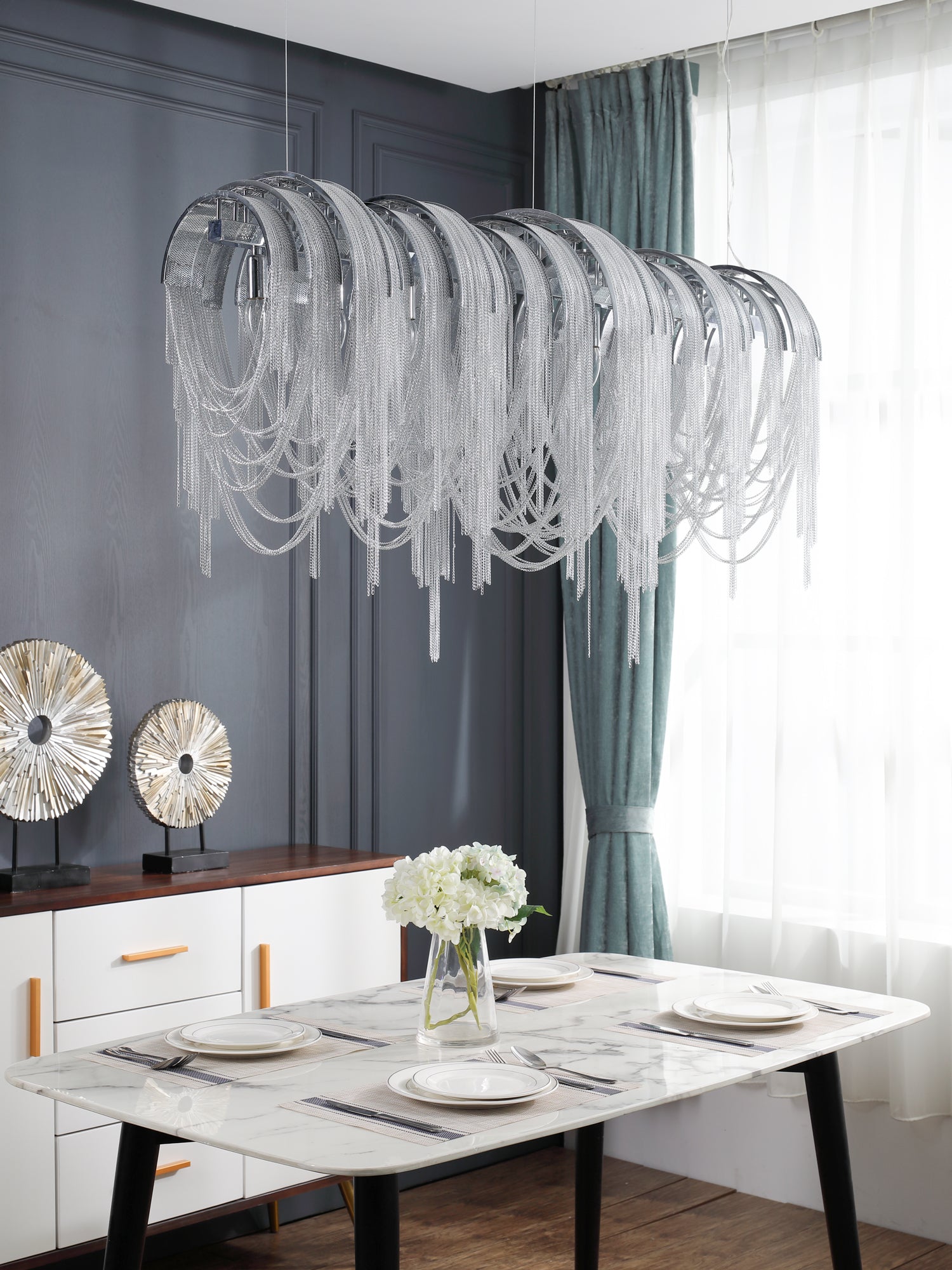 Elegant Length Chains Chandelier - Modern Crystal Pendant Lighting for Dining Room, Bedroom & Living Room - Perfect for Home Decor and Wedding Events