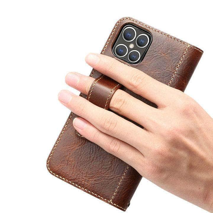 Premium Genuine Leather Case for Apple iPhone 12 (2020) - Slim Flip Cover with Wallet Function - Perfect for Business, Travel & Everyday Protection