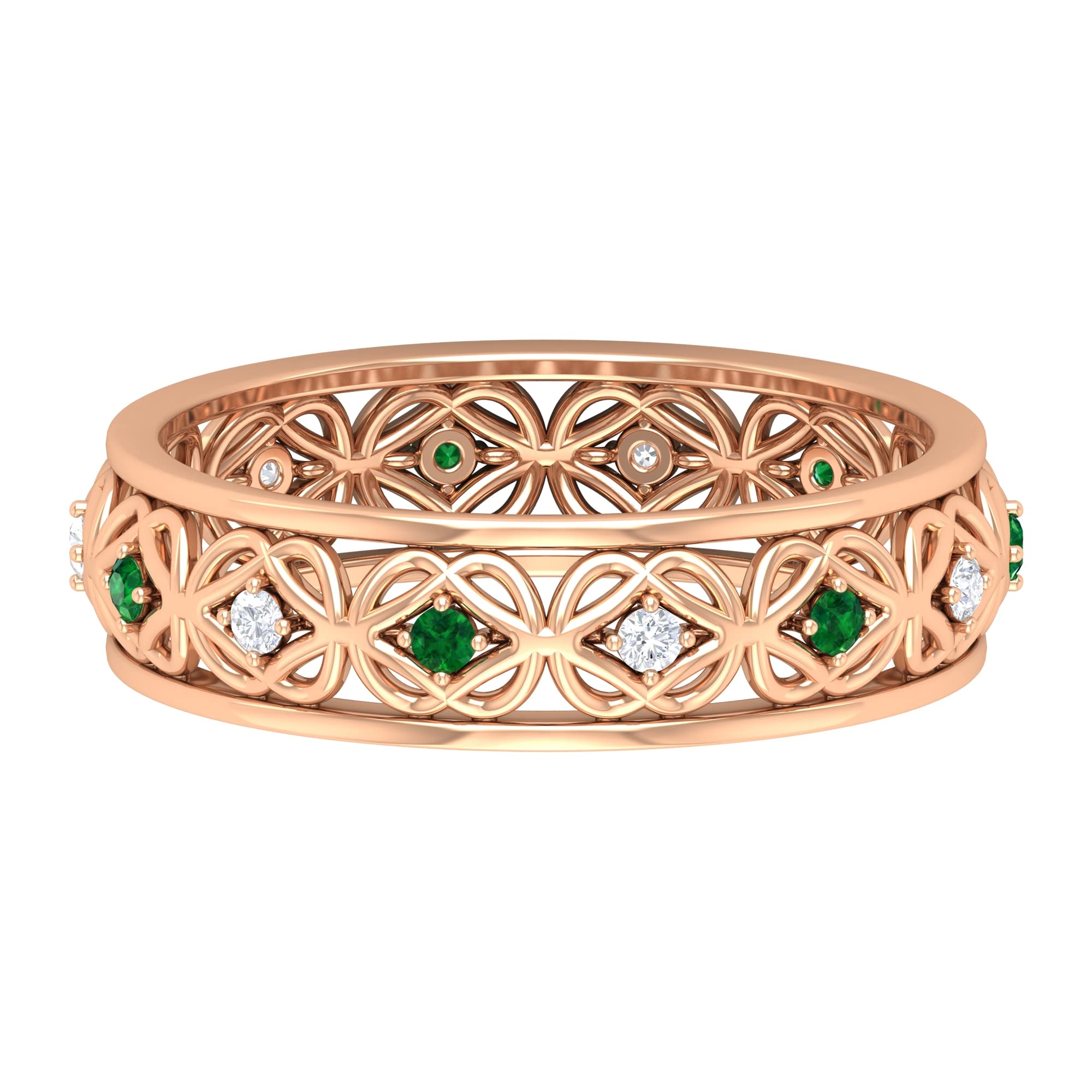 0.25 CT Emerald and Diamond Vintage Eternity Ring - 14K Solid Gold Celtic Wedding Band for Women - Perfect for Engagement, Anniversary & Special Occasions