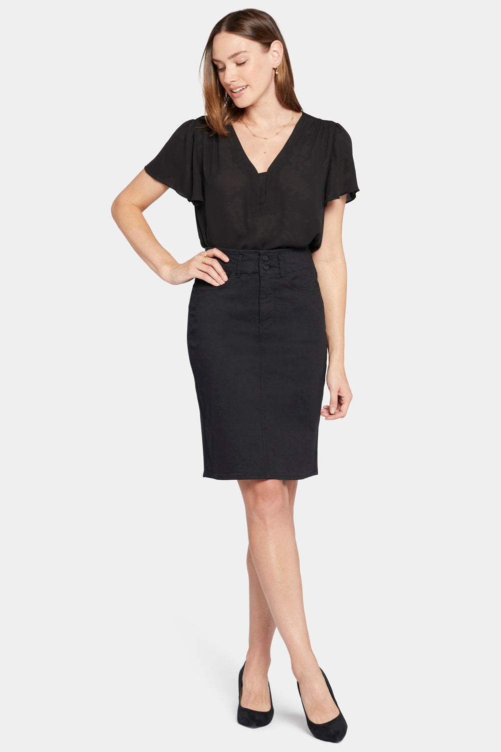 High Waist Black Skirt for Women - Elegant A-Line Midi Skirt with Pockets | Perfect for Office, Party & Casual Wear