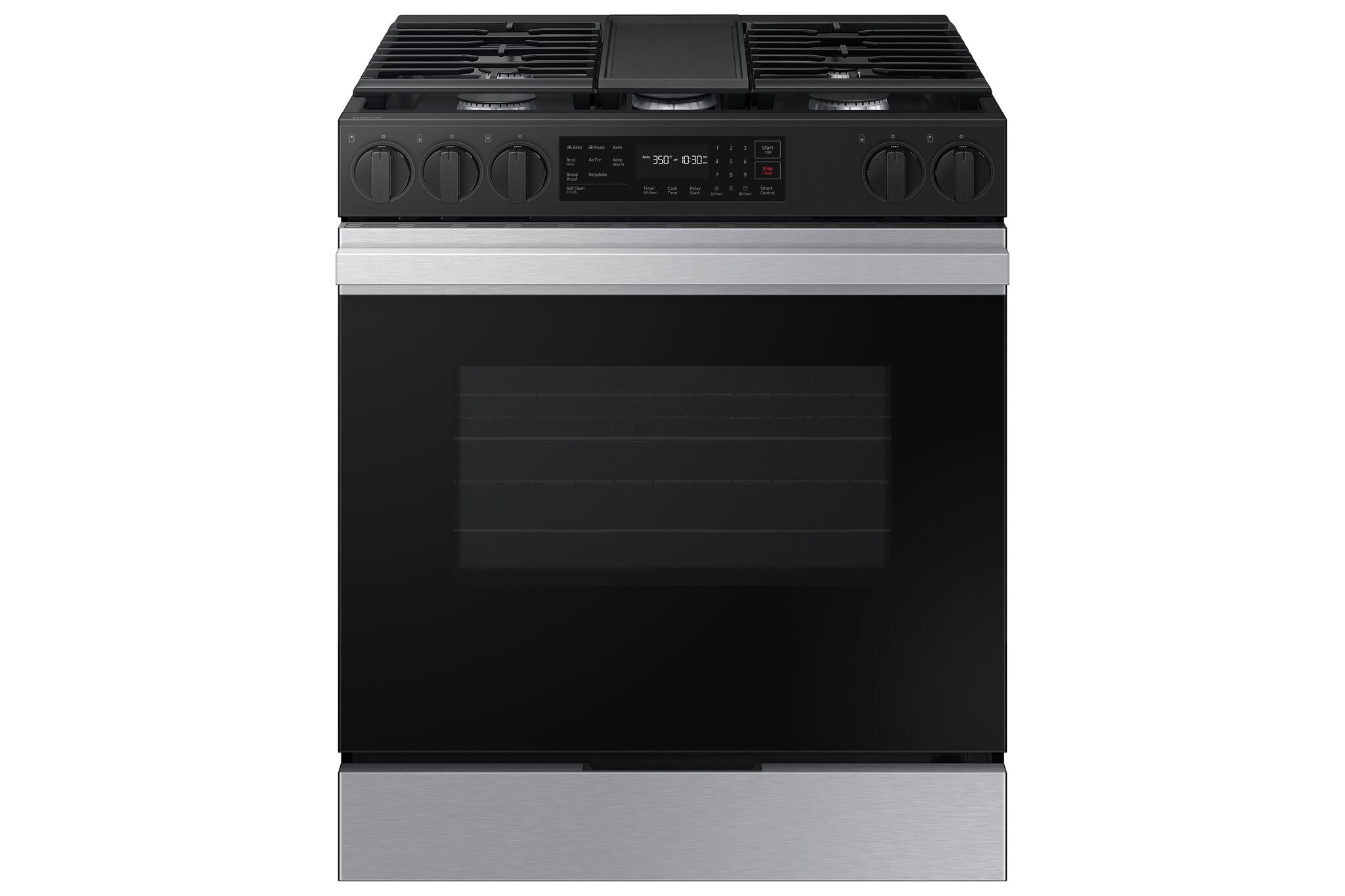 Samsung BESPOKE 6.0 cu.ft. Stainless Steel Gas Convection Slide-In Range with Air Fryer - NSG6DF8300SRAA | Professional Kitchen Appliance for Home Cooking & Baking