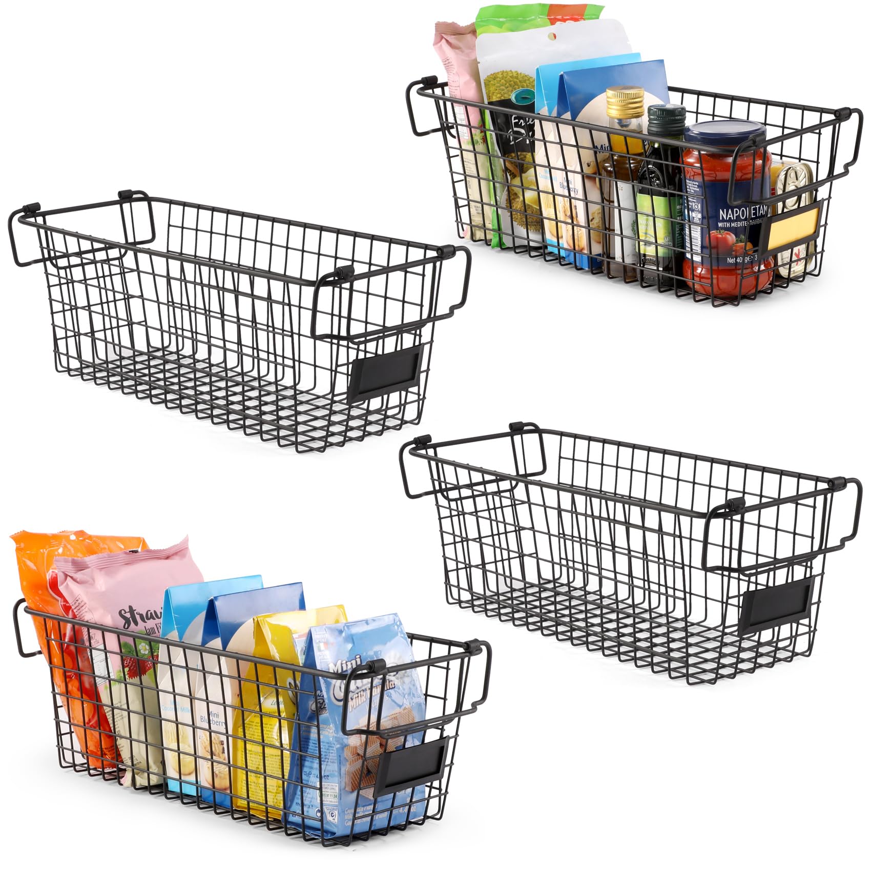 4-Pack XL Stackable Wire Baskets for Organizing - Metal Storage Bins for Pantry, Kitchen, Bathroom | Perfect for Fruits, Vegetables, Food Storage & Cabinet, Countertop, Under Sink Organization | Space-Saving Home & Office Storage Solution
