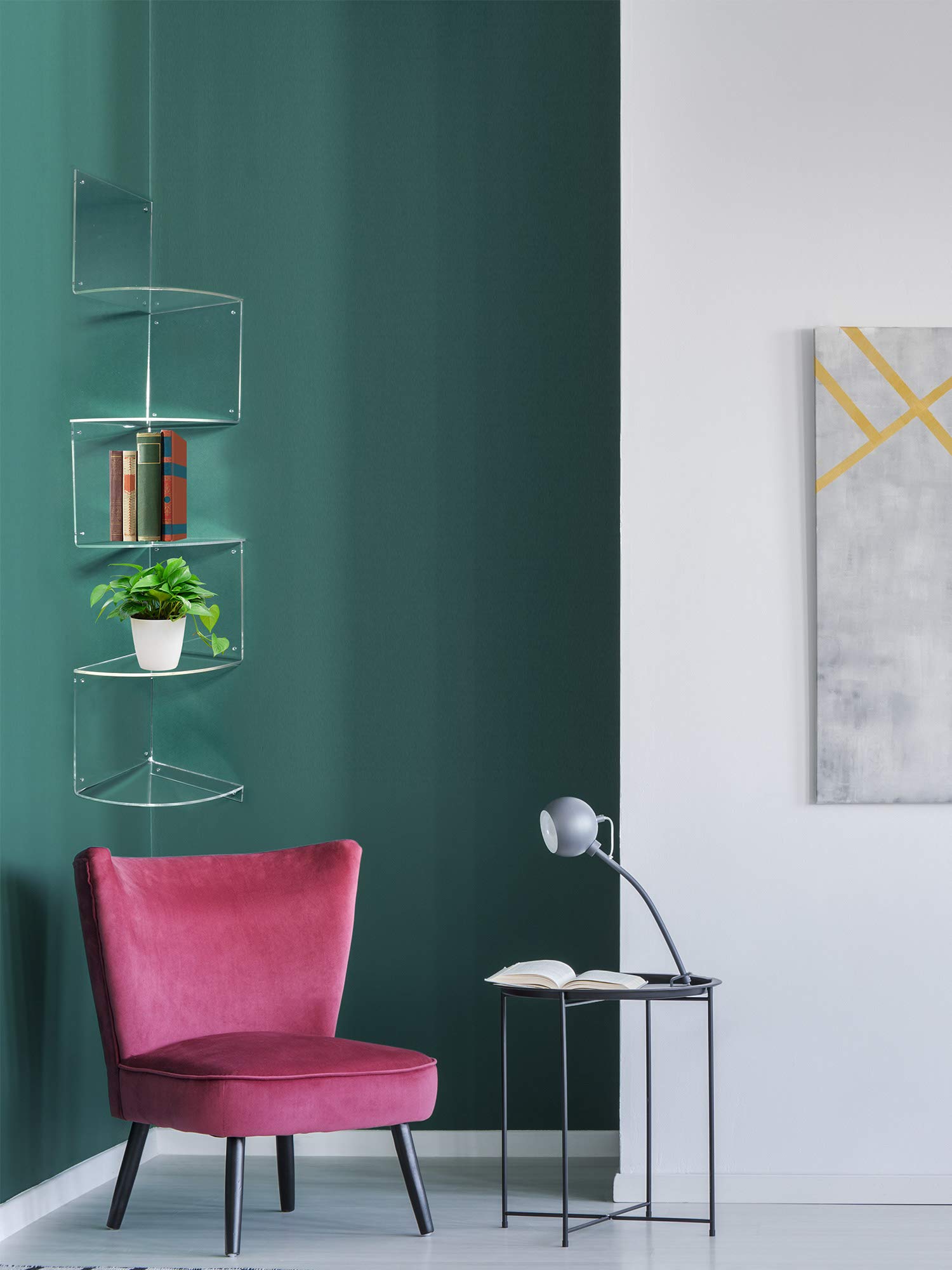 5-Tier Acrylic Corner Shelves Wall Mount - Floating Corner Bookshelf & Plant Shelf Organizer for Bedroom, Bathroom, Kitchen, Office - Easy Assembly, Clear Storage Solution for Small Spaces & Home Decor