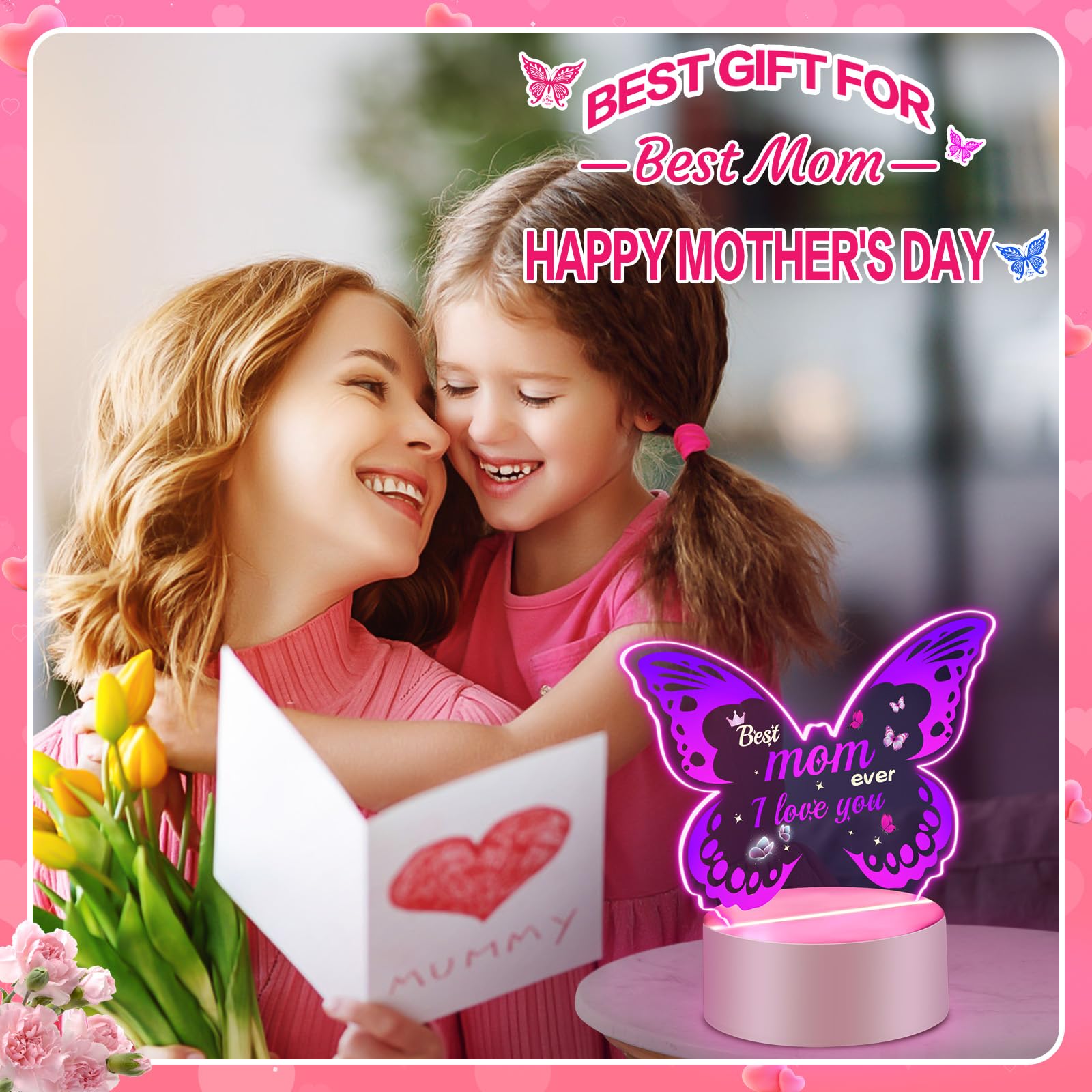 Linkax Butterfly Night Light - Thoughtful Mothers Day Gifts for Mom, Wife, Daughter, Sister, Mother-in-Law | Perfect Birthday, Easter Present from Kids | Bedroom Decor & Relaxation Lighting