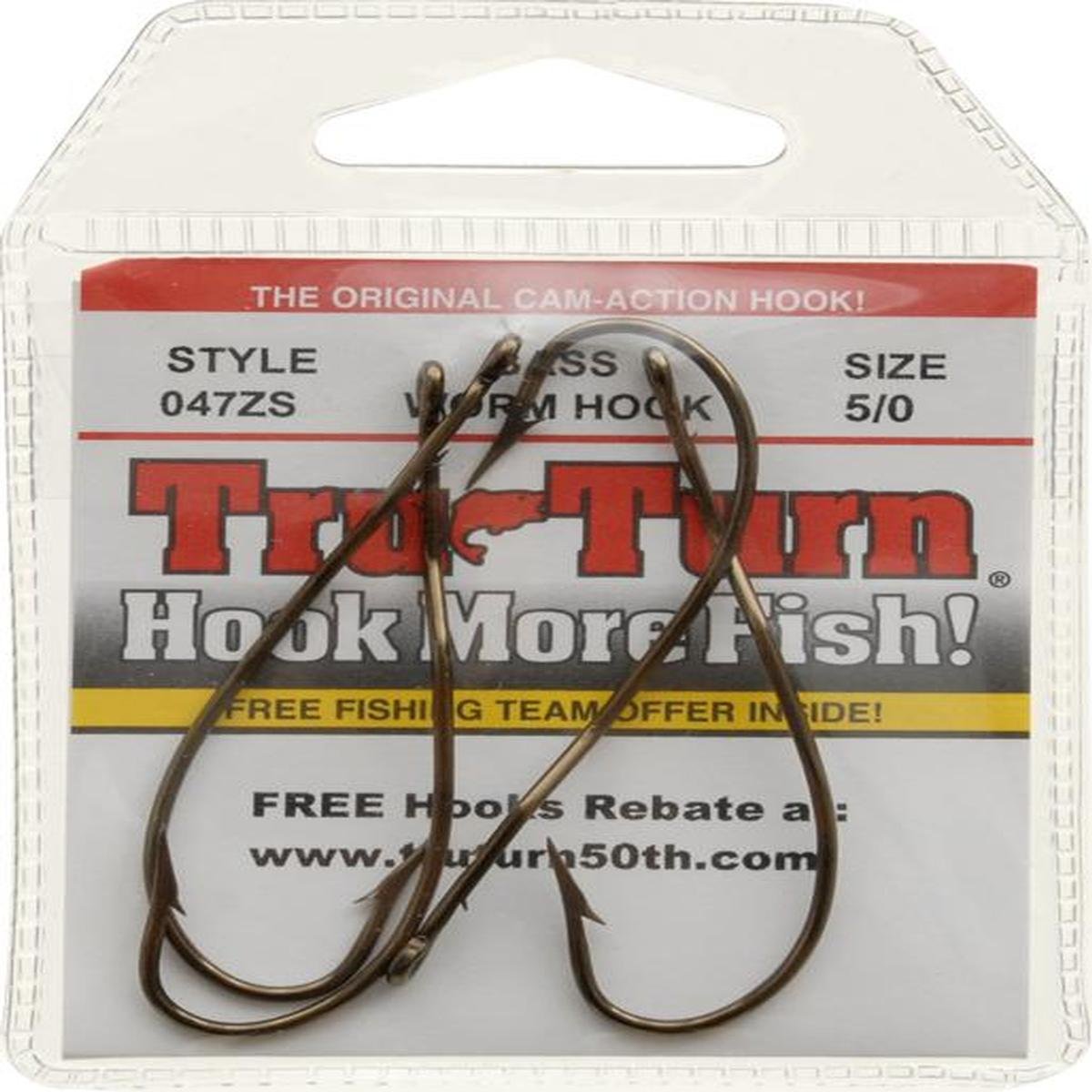 TruTurn 5/0 Bronze Worm Hooks - Ultra Sharp Fishing Hooks (4 Pack) for Bass, Trout & Saltwater Fishing