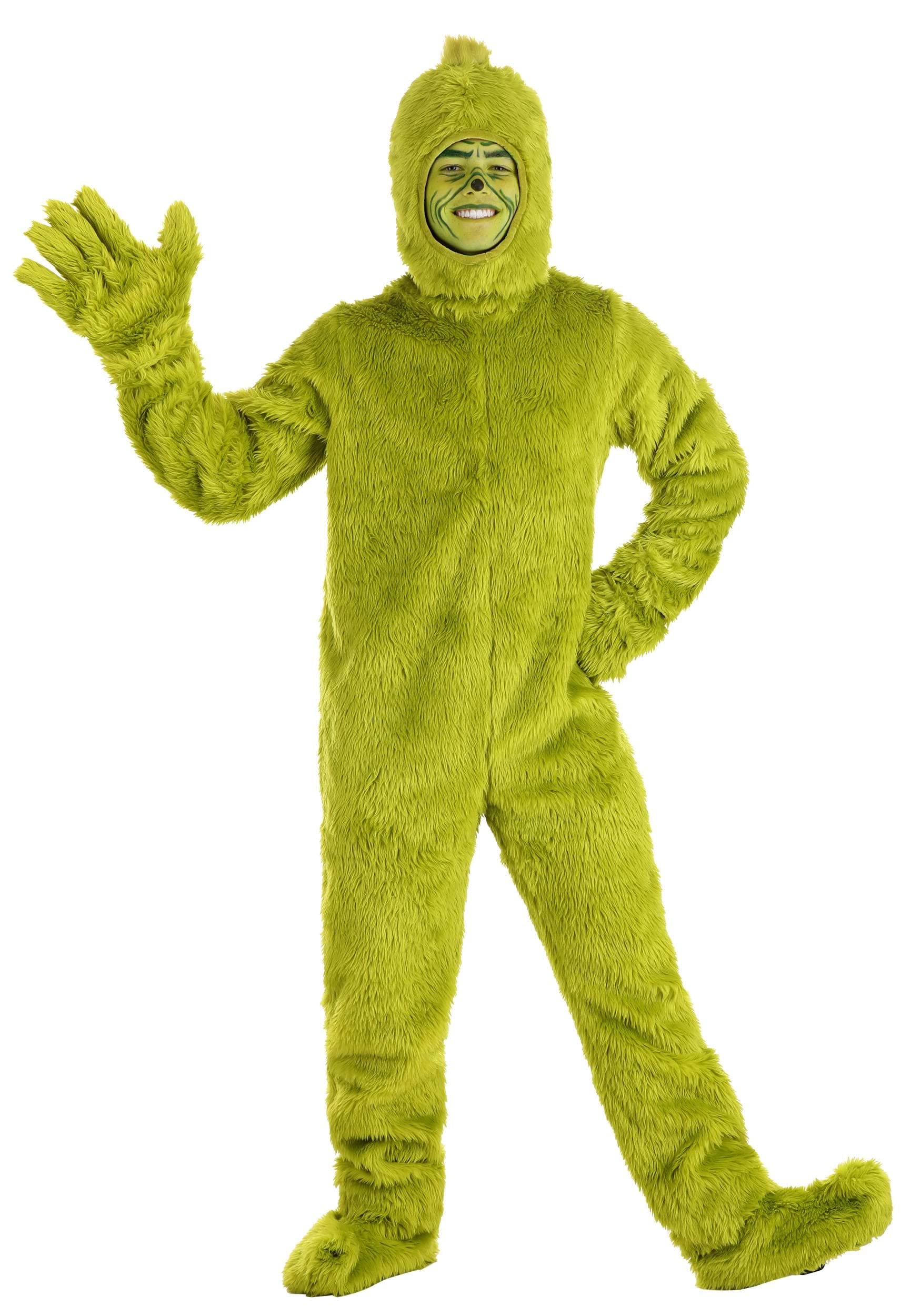Adult Dr. Seuss Grinch Open Face Costume - Green Christmas Character Outfit for Holiday Parties & Themed Events