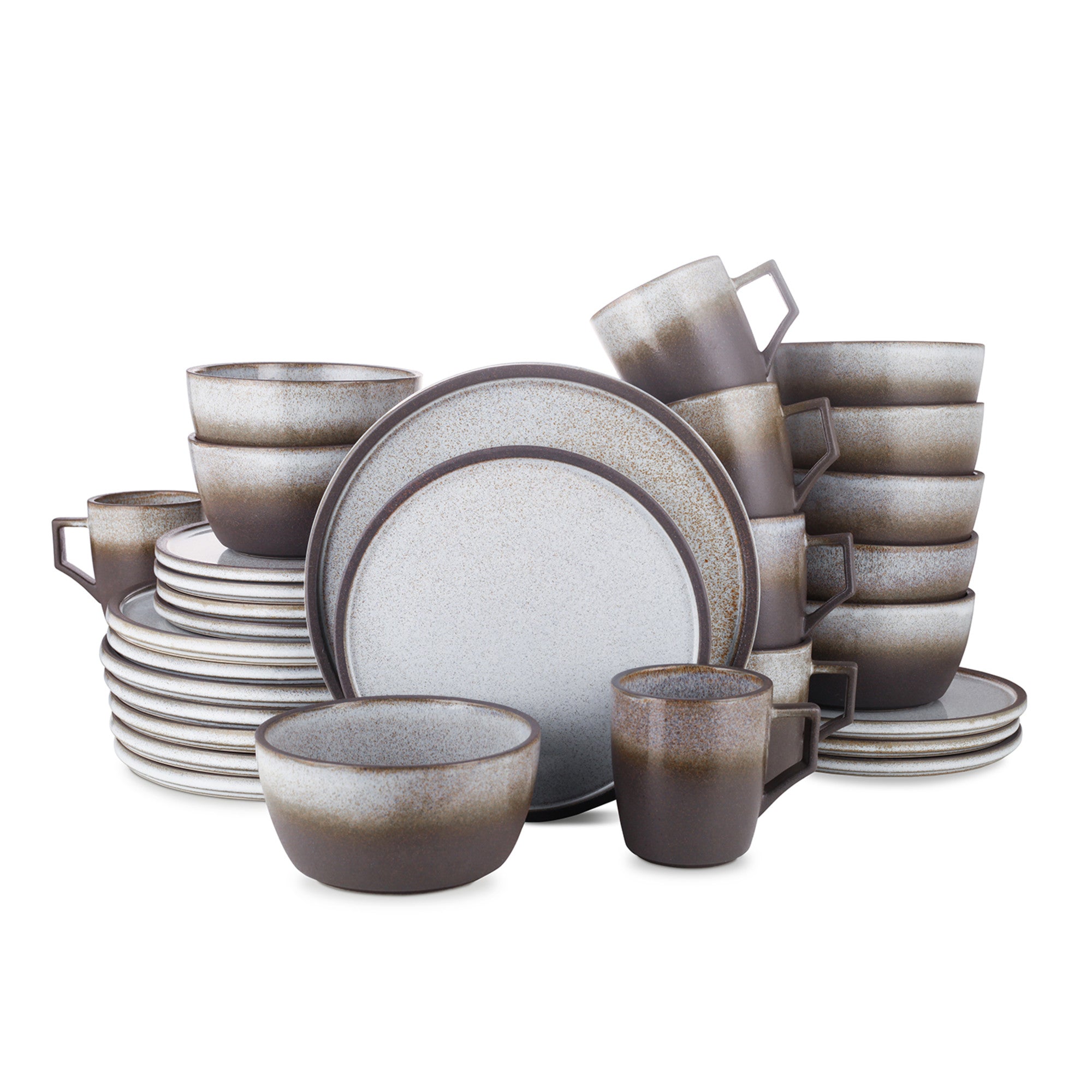 Vince Stoneware Dinnerware Set - 16-Piece Grey Porcelain Dinner Plates, Bowls & Mugs - Elegant Stoneware Dinnerware for Family Meals & Dinner Parties