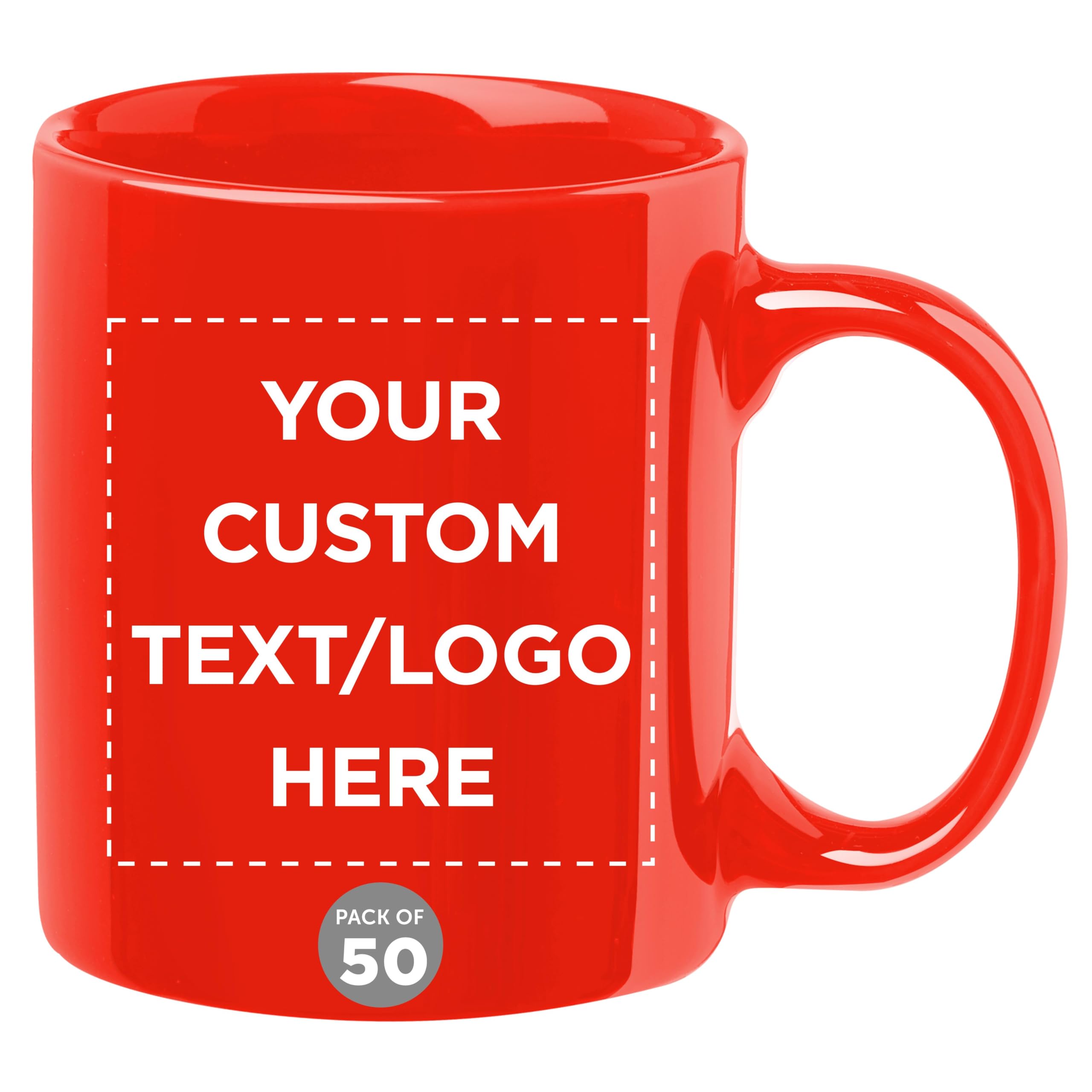 Custom 11 oz Ceramic Coffee Mugs Bulk Set of 50 - Personalized Coffee Cups for Hot & Iced Drinks, Gaming, Office & Home Use - Red