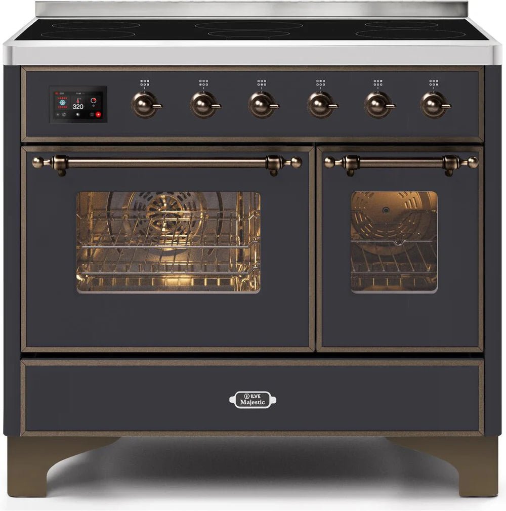 ILVE Majestic II 40-Inch Electric Range with Matte Graphite Finish & Bronze Trim - UMDI10NS3MGB - Perfect for Modern Kitchens & Professional Cooking