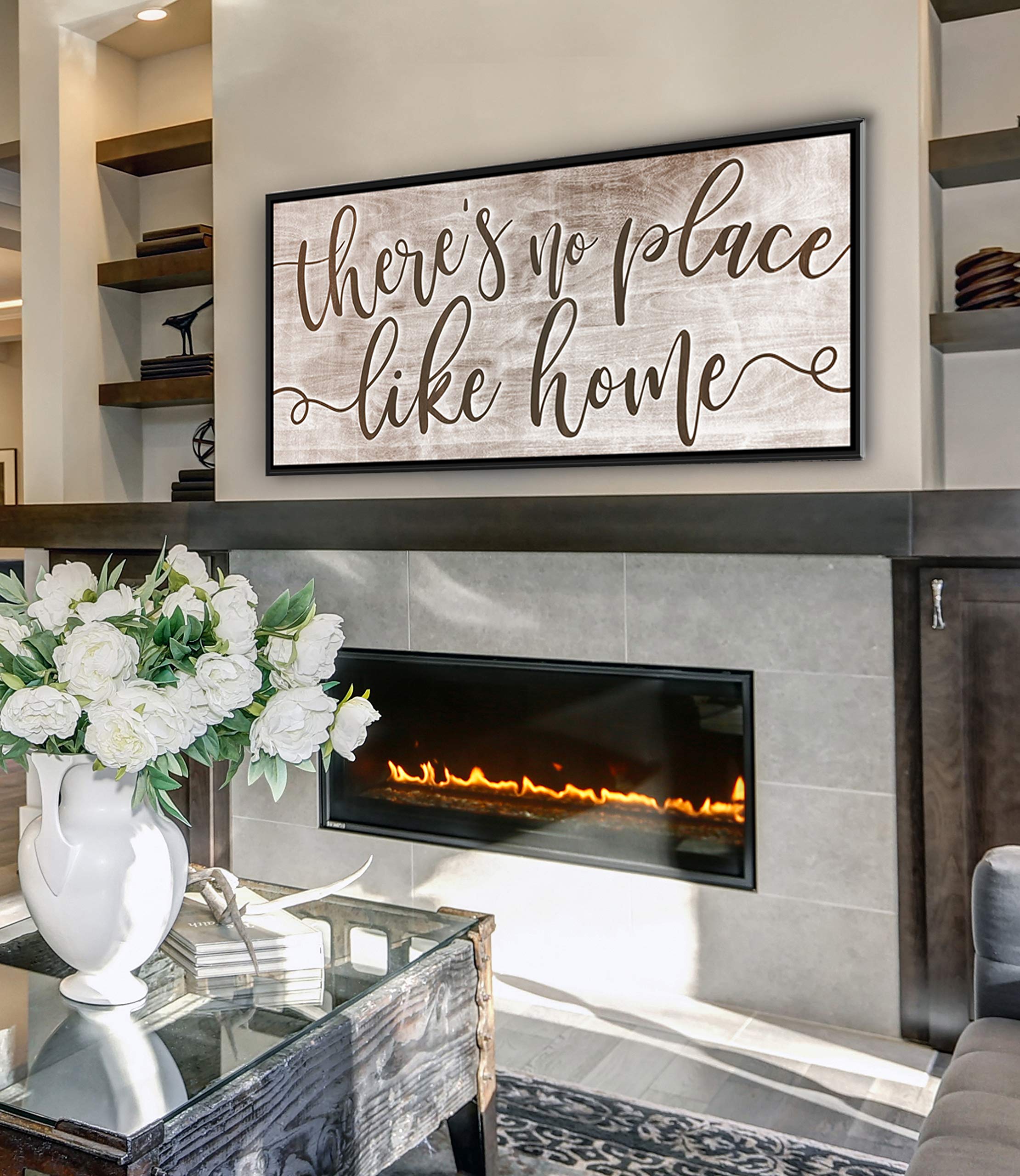 Artistic Home Wall Decor - 'There's No Place Like Home' Rustic Framed Print (42x19 Inverted Brown/Black) - Perfect Housewarming Gift for Living Room, Bedroom & Office Spaces