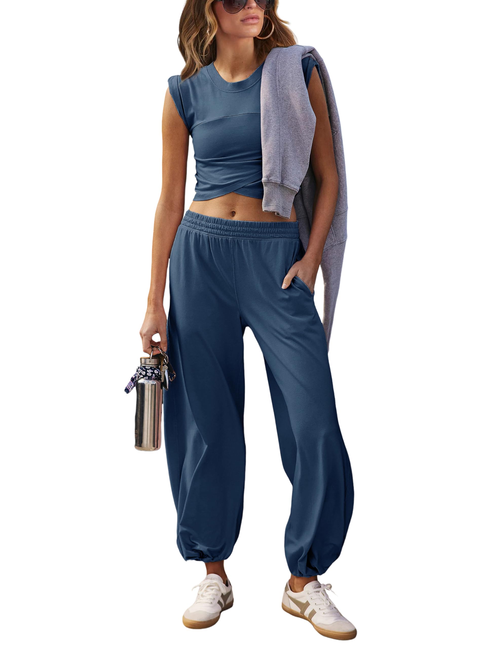 Springrain Women's 2-Piece Lounge Set - Cropped Top & Sweatpants with Pockets | Casual Outfit for Home, Yoga & Running | Soft Comfort Wear for Women
