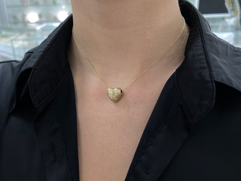 0.30tcw 3D Pave Diamond Heart Bubble Puff Slider Necklace in 14K Gold - Perfect for Anniversary Gifts, Valentine's Day & Romantic Occasions