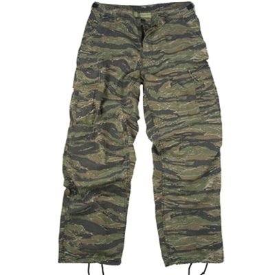 Men's Vintage Tiger Stripe Camouflage Cargo Pants - Military Fatigue Style Work Pants for Outdoor Hunting & Tactical Adventures (Size Large)