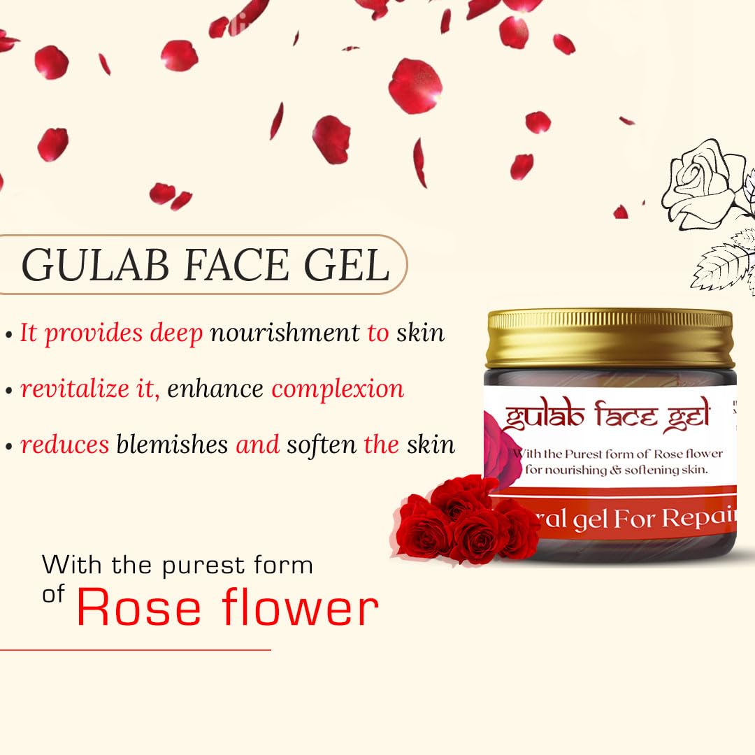 Kasturveda Face Gel for Glowing Skin - 50gm Hydrating Moisturizer with Rose Extract for Oily Skin - Men & Women - Perfect for Daily Skincare Routine & Nighttime Hydration