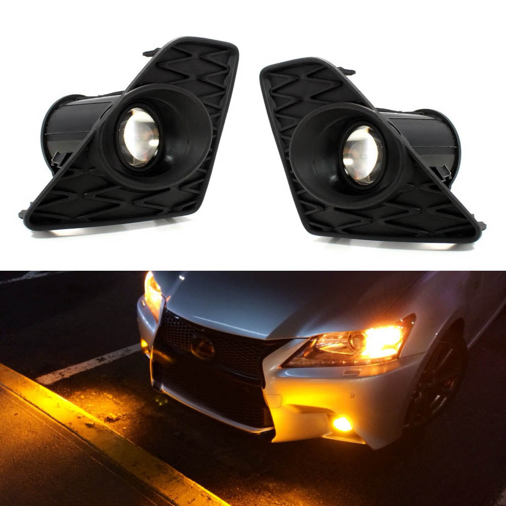 3000K Yellow JDM LED Fog Light Assembly Kit for 2013-2015 Lexus GS350 GS460 F Sport Bumper - Waterproof Off-Road Driving Lights for Night Visibility & Style Enhancement