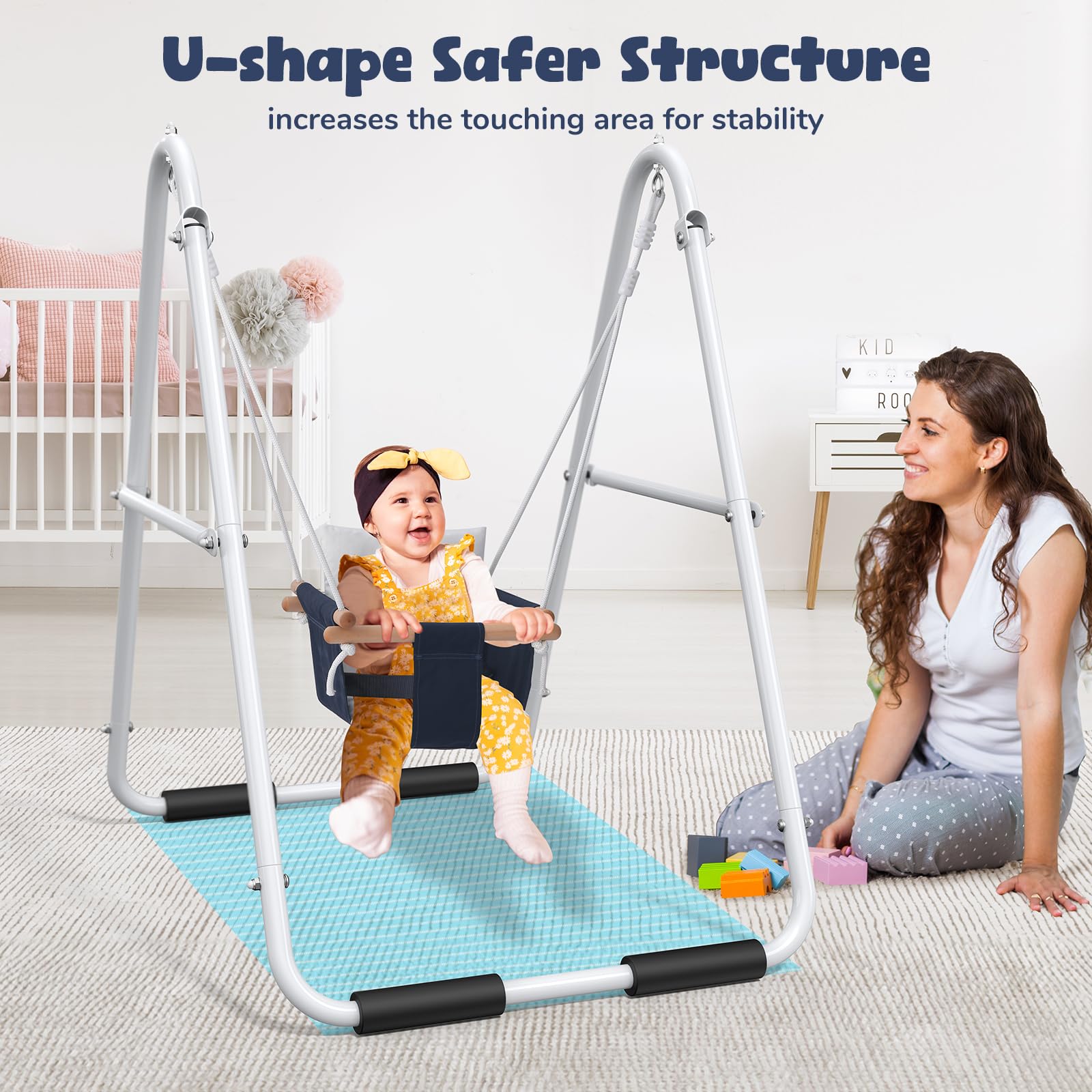 Hapfan Heavy Duty Foldable Toddler Swing for Kids 1-3 Years - Indoor/Outdoor Baby Swing with Canvas Cushion Seat & 55lbs Capacity - Perfect for Backyard, Playroom, Park, and Nursery Playtime