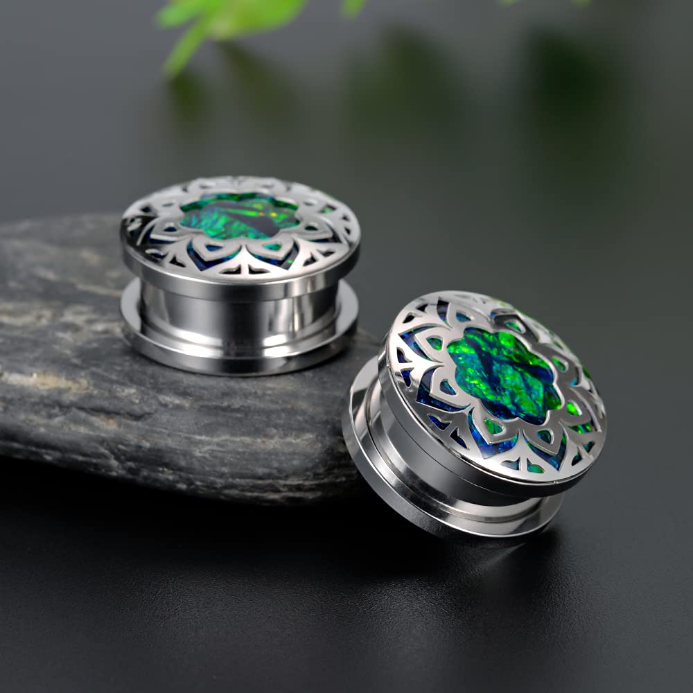 COOEAR 1 Pair Fake Opal Flower Ear Gauges - Stretching Ear Plugs & Tunnels for Ear Expander - Perfect for Body Jewelry, Piercing Stretching & Alternative Fashion Accessories