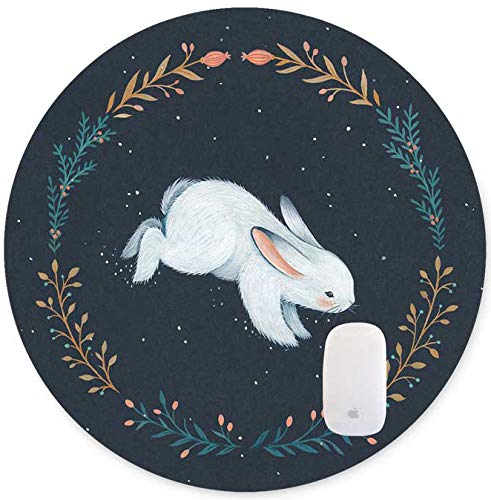 Non-Slip Rubber Round Mouse Pad with Cute White Rabbit Design - 7.87 Inch Ergonomic Gaming & Office Mousepad for Computer, Laptop, PC - Perfect for Work, Gaming & Home Office Use