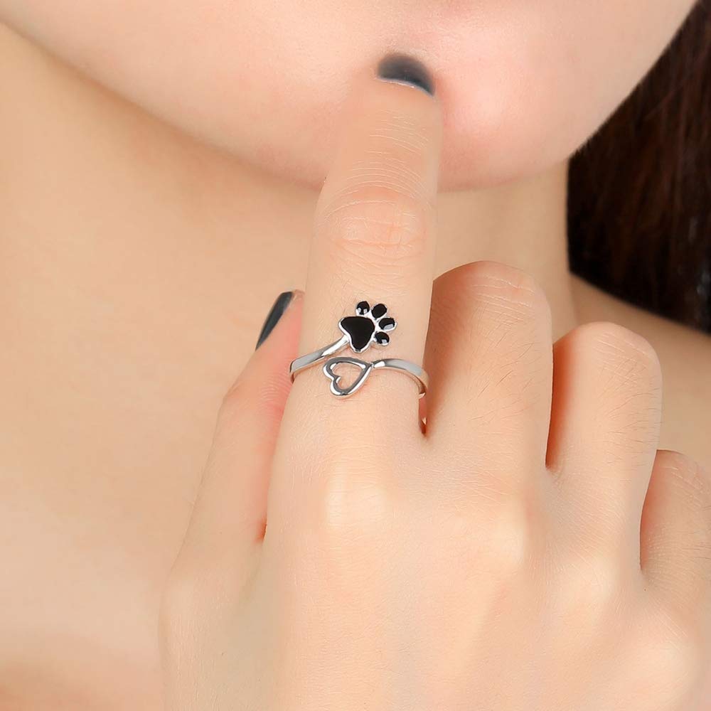 925 Sterling Silver Adjustable Paw & Rose Flower Ring for Women - Elegant Spoon Ring, Promise Ring, Mother's Day Birthday Christmas Jewelry Gift - Perfect for Parties, Weddings, Date Nights & Everyday Wear