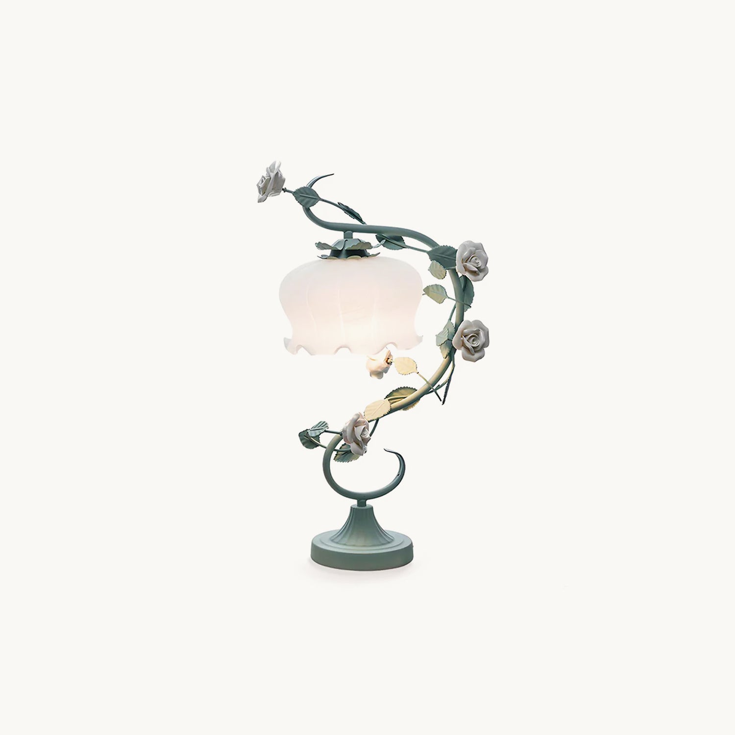 Elegant White Rose Iron Table Lamp - Vintage Home Decor for Bedroom, Living Room & Office - Perfect for Reading, Relaxing & Creating Cozy Ambiance