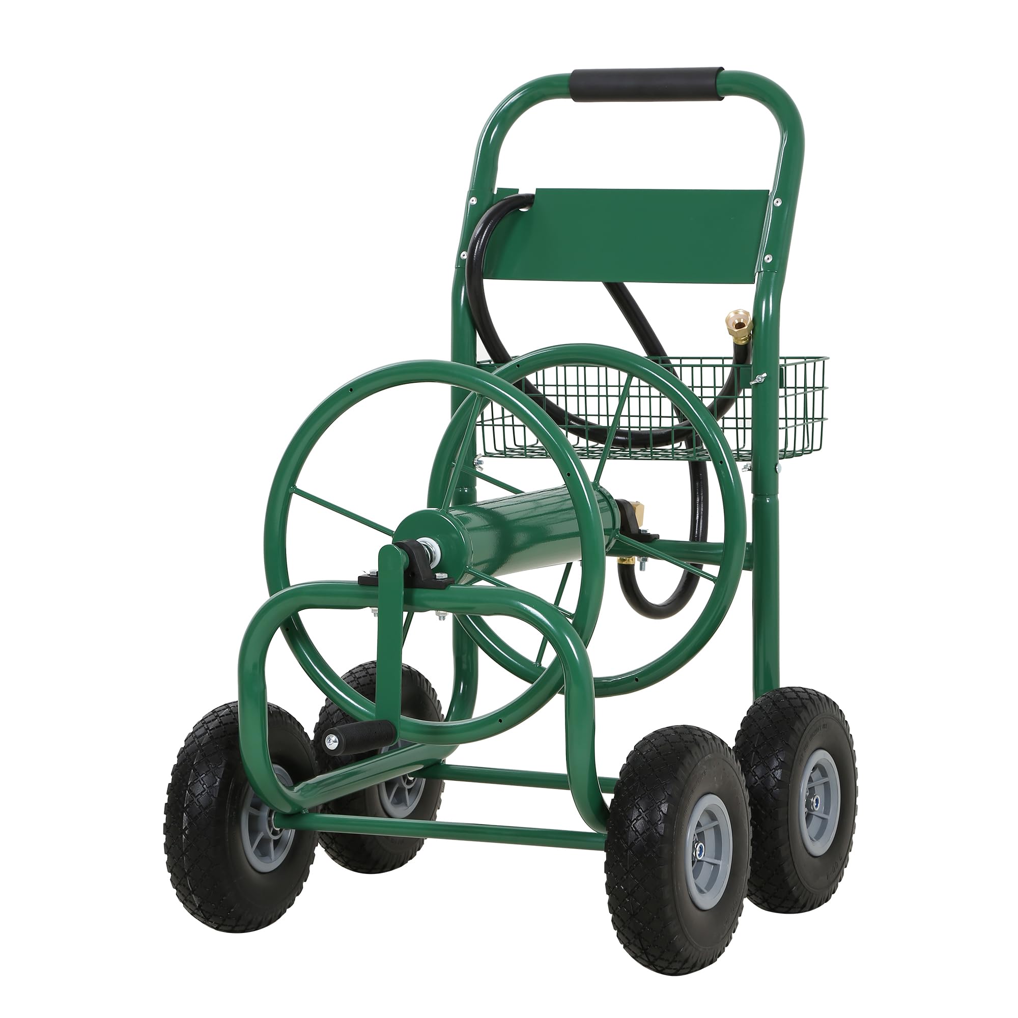 Heavy Duty 300ft Garden Hose Reel with Wheels & Basket - Perfect for Lawn & Yard Care