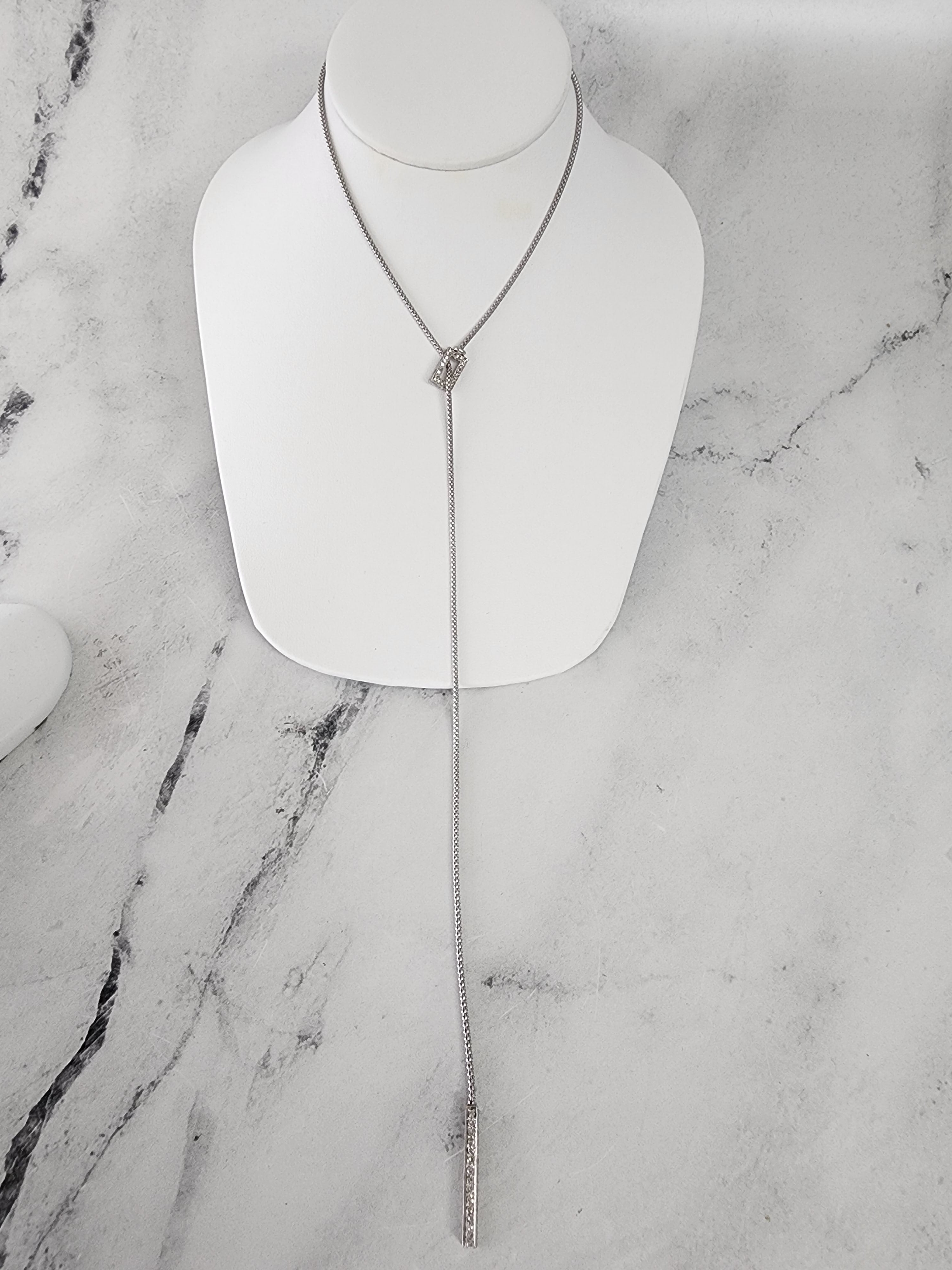 1.20cttw Diamond Y Drop Bar Necklace - 14K White Gold Pendant for Women - Elegant Layering Necklace for Everyday Wear & Special Occasions
