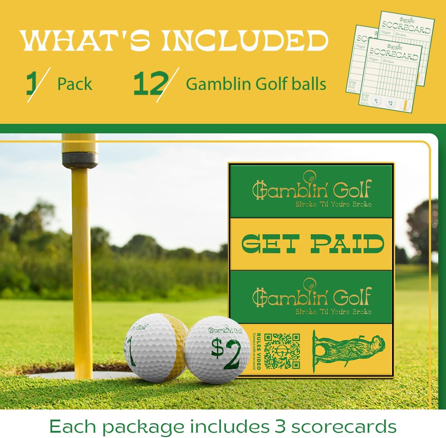 Gamblin' Golf - Fun Casino-Themed Golf Game for Friends - Tournament Performance Soft Response Golf Balls (12-Pack) - Perfect for Golf Parties, Bachelor Events & Casino Night Fundraisers