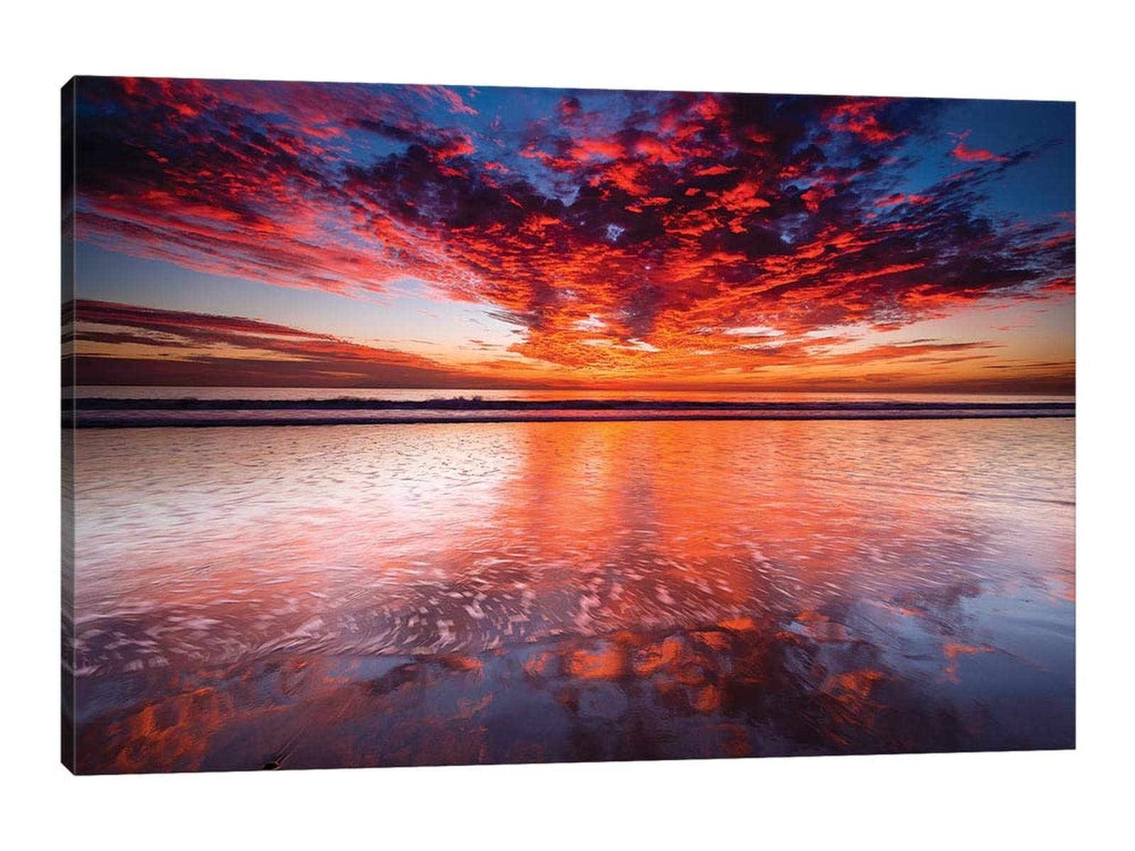 Ocean Canvas Art - Red Beach Sunset Wall Decor for Bathroom & Living Room - 32x48 Inches - Perfect for Coastal Home Decor & Beach House Theme