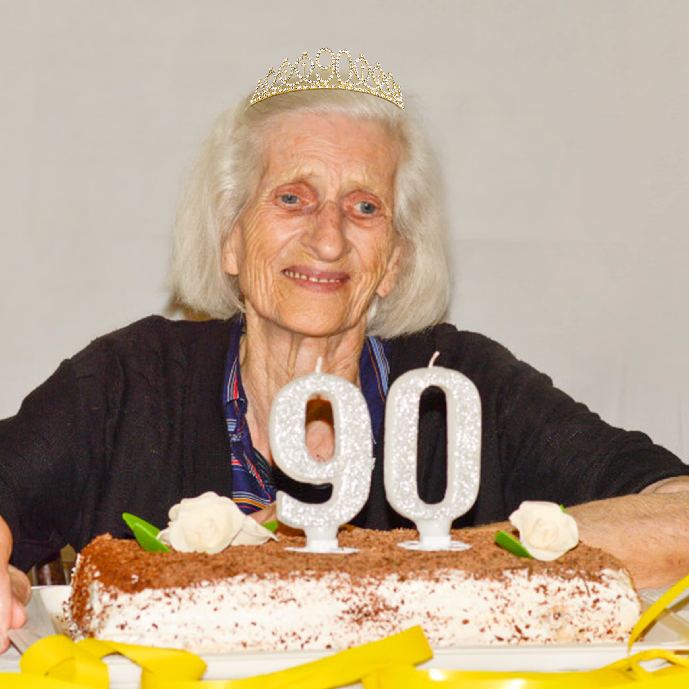 90th Birthday Sash & Gold Tiara Set - Elegant 90th Birthday Gifts for Women - Happy 90th Birthday Party Decorations - Perfect for Milestone Celebrations, Retirement Parties & Golden Anniversary Events