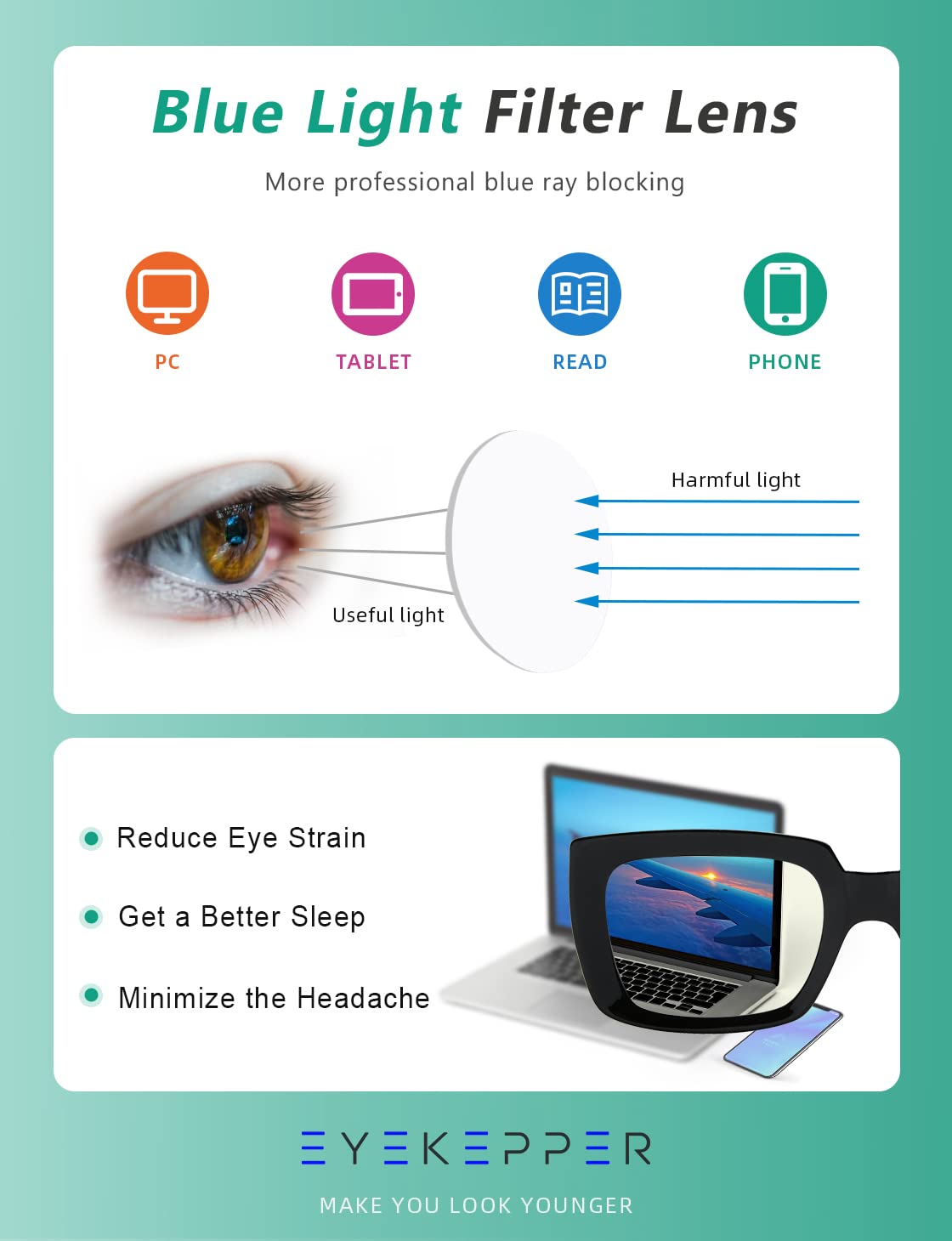 Eyekepper 4 Pack Blue Light Blocking Reading Glasses for Women & Men, Anti-Glare Computer Glasses +0.50 Magnification, Oversized Square Frame for Office Work, Gaming & Screen Time Protection