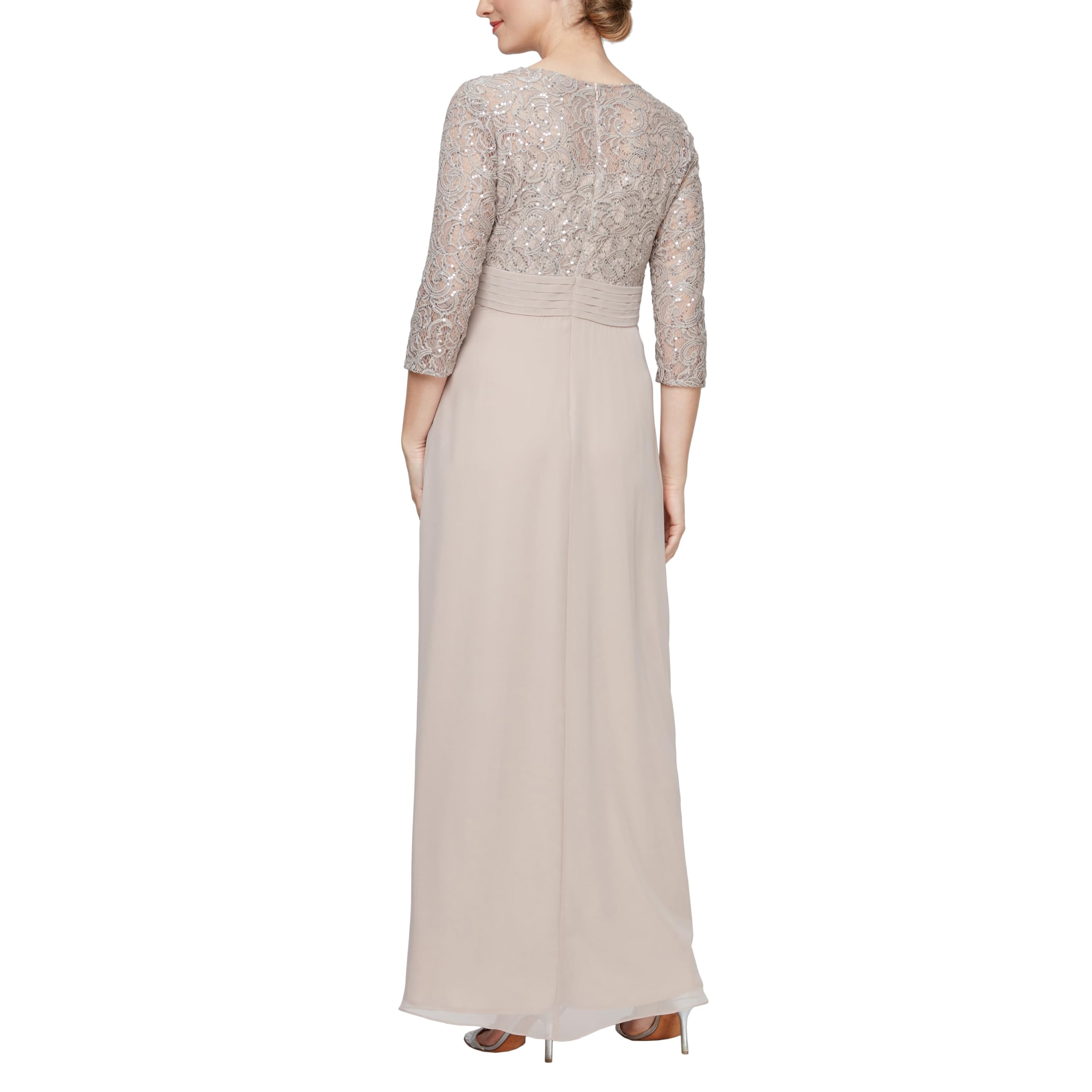 Alex Evenings Women's Long Lace Top Empire Waist Dress - Elegant Formal Gown for Weddings, Prom, Evening Parties & Special Occasions