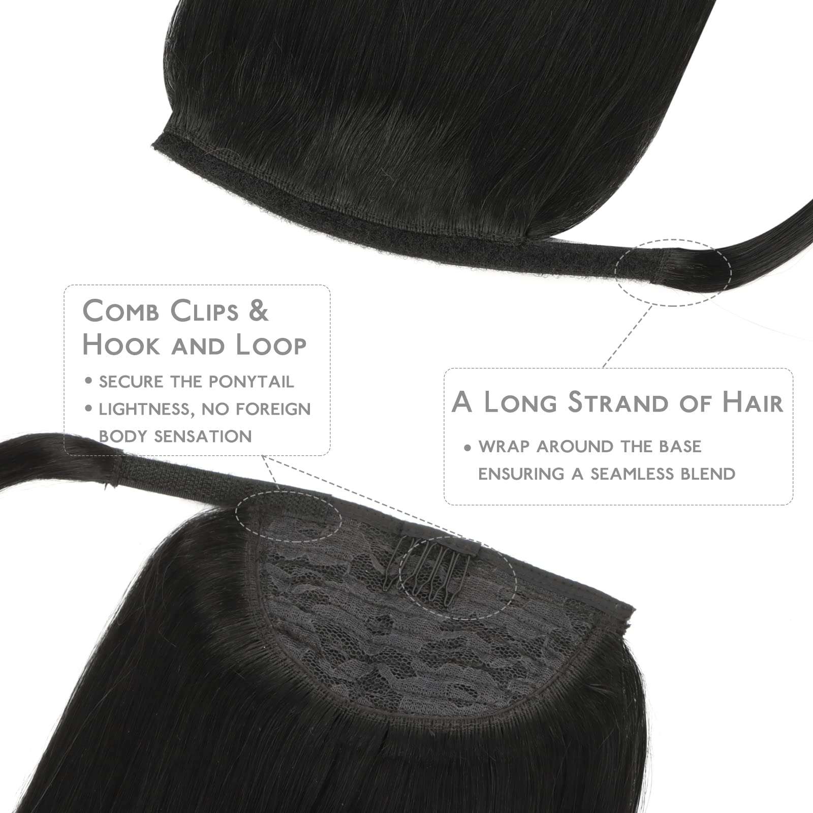 WENNALIFE 22 Inch Jet Black Clip-in Ponytail Hair Extension - 90g Remy Human Hair for Thick & Natural Look | Perfect for Parties, Weddings & Daily Styling