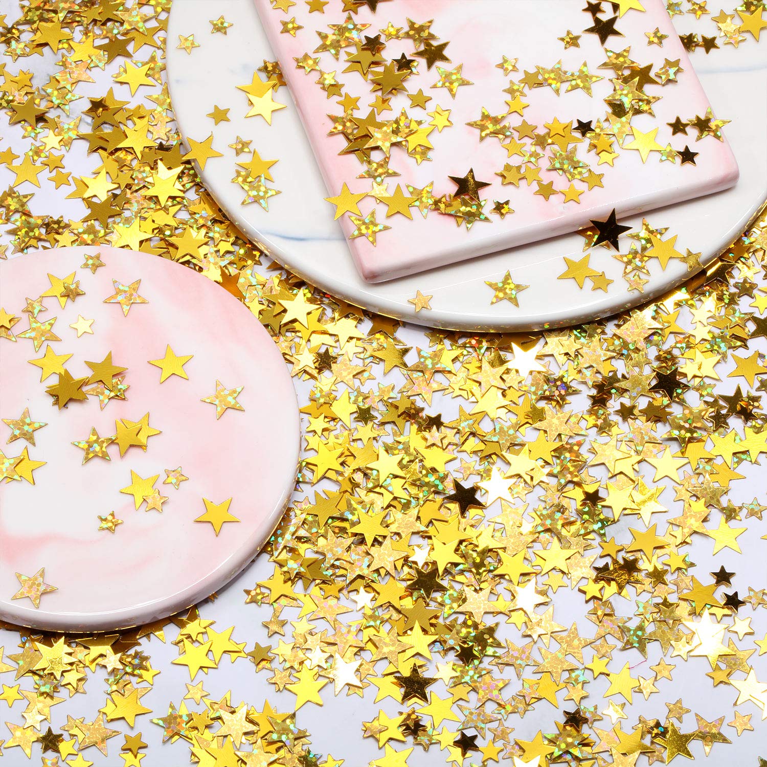 HESTYA 60g Gold Star Confetti Glitter - Metallic Foil Stars for Wedding, Party & Festival Decorations - 10mm & 6mm Mixed Size - Perfect for Table Scatter, Photo Backdrops & Celebration Events