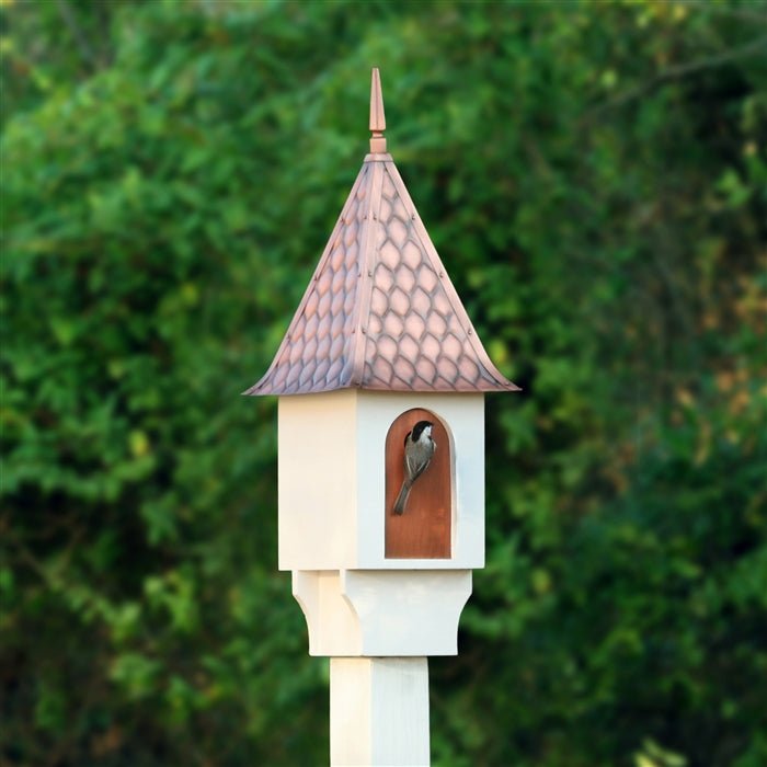 Chateau Bird House with Diamond Pattern Copper Roof - Elegant Outdoor Garden Decor for Birds - Perfect for Backyard, Patio, and Garden Decoration