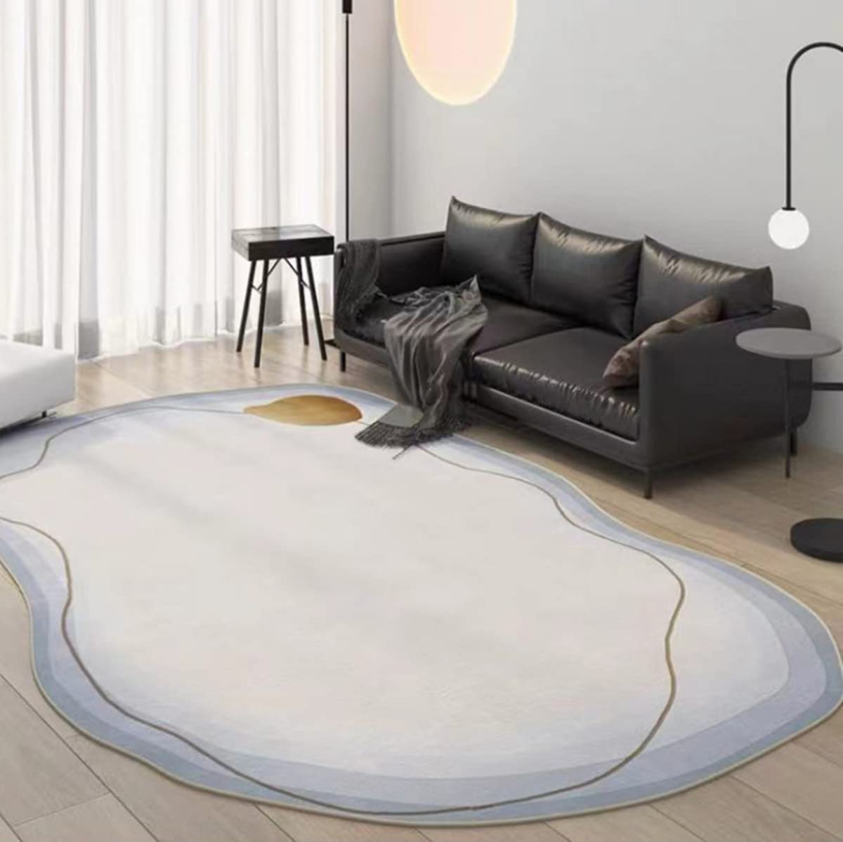 Boho Chic White Oval Area Rug with Black Stripe - 6x8ft Washable Minimalist Carpet for Living Room, Dining Room, Playroom & Home Office - Perfect for Sofa, Chair & Contemporary Aesthetic Floor Covering | Great for Cozy Spaces, Modern Decor & High-Traffic Areas