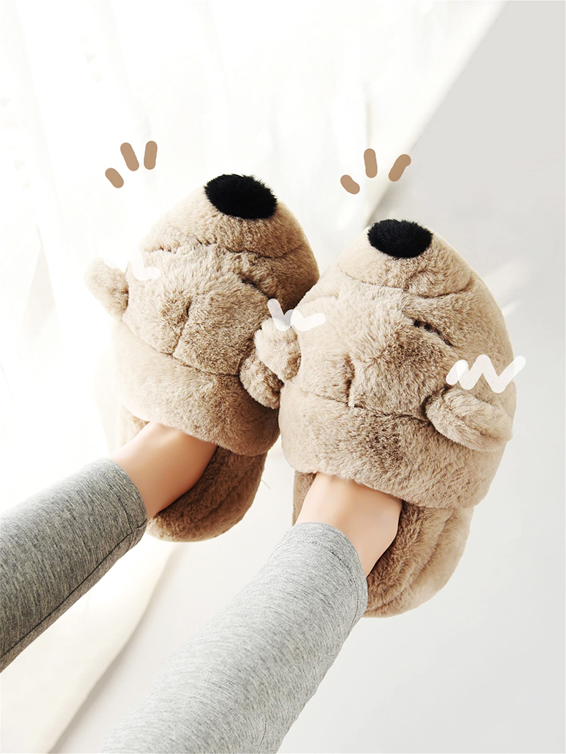 LANFIRE Women's Cute Bear Slippers - Animal House Shoes, Cozy Fuzzy Plush Winter Slippers for Women, Soft Cotton Indoor Slippers - Perfect for Home, Lounge & Gift Giving