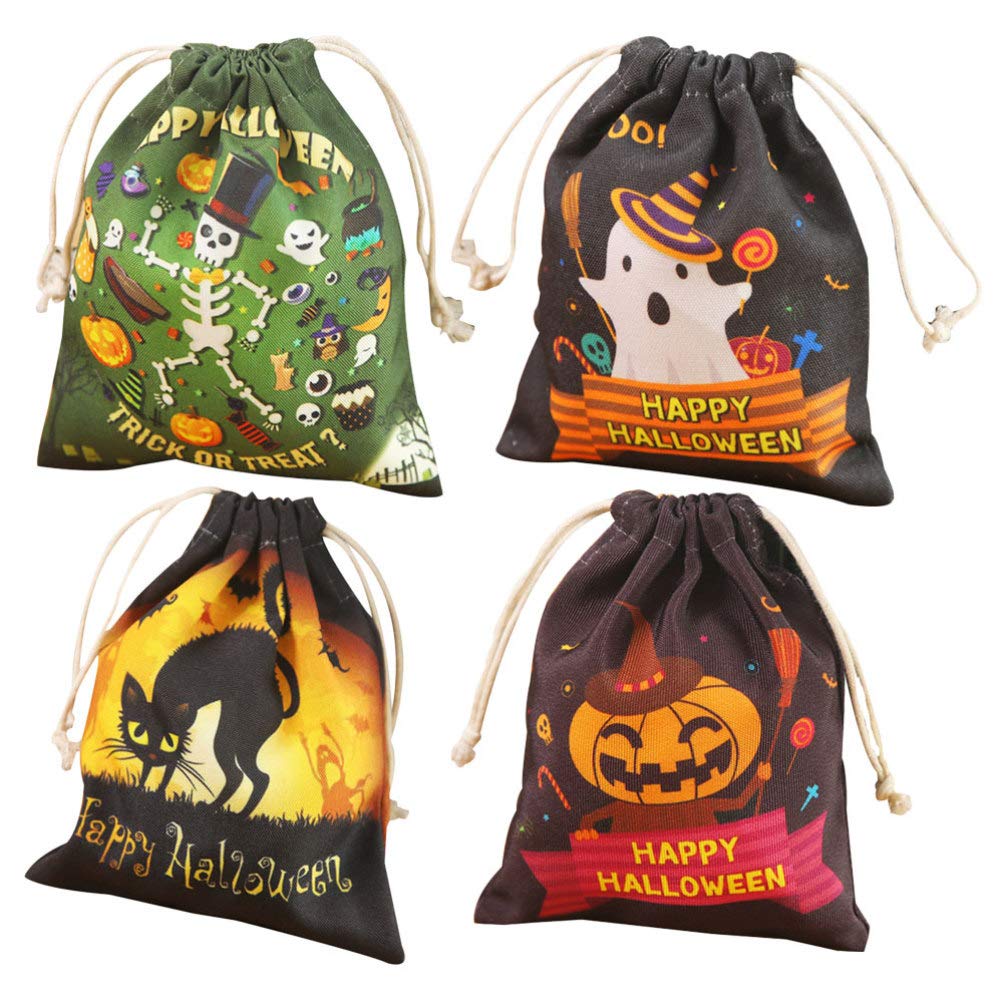 Healifty Halloween Candy Bags Bulk - 4pcs Trick or Treat Goodie Bags, Party Favors & Gift Pouch Drawstring Storage Bags for Halloween Celebrations, School Events & Neighborhood Treating
