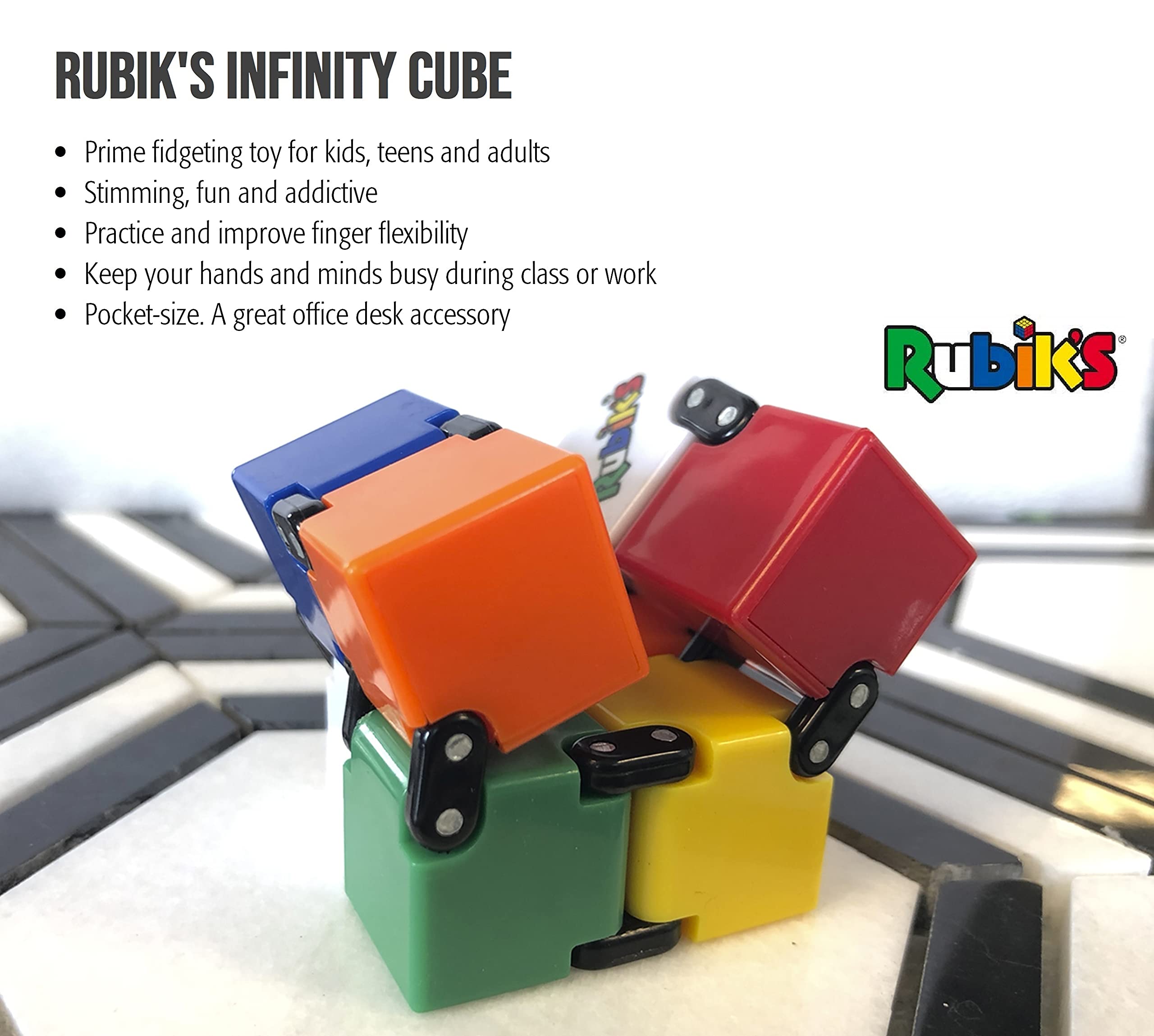 Rubik's Infinity Cube Fidget Toy - Stress Relief & Focus Tool for ADHD, Anxiety - Perfect for Office, School & Travel - Sensory Stimulation & Relaxation Aid