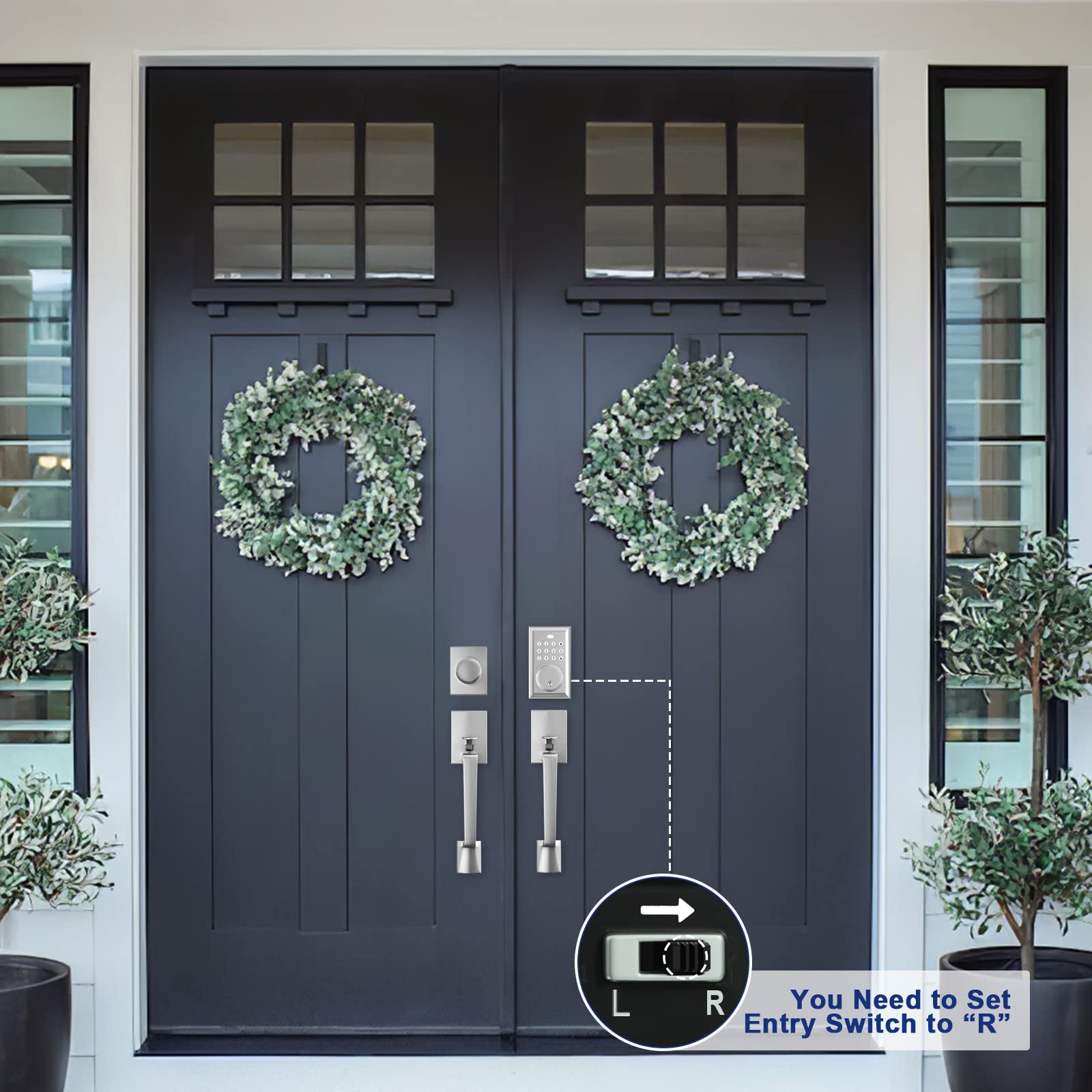 KIAYACI Smart Keyless Entry Door Lock - Double Door Handle Set with Rectangle Keypad & Deadbolt, Silver Finish for Front Door Security | Ideal for Homes, Apartments & Offices