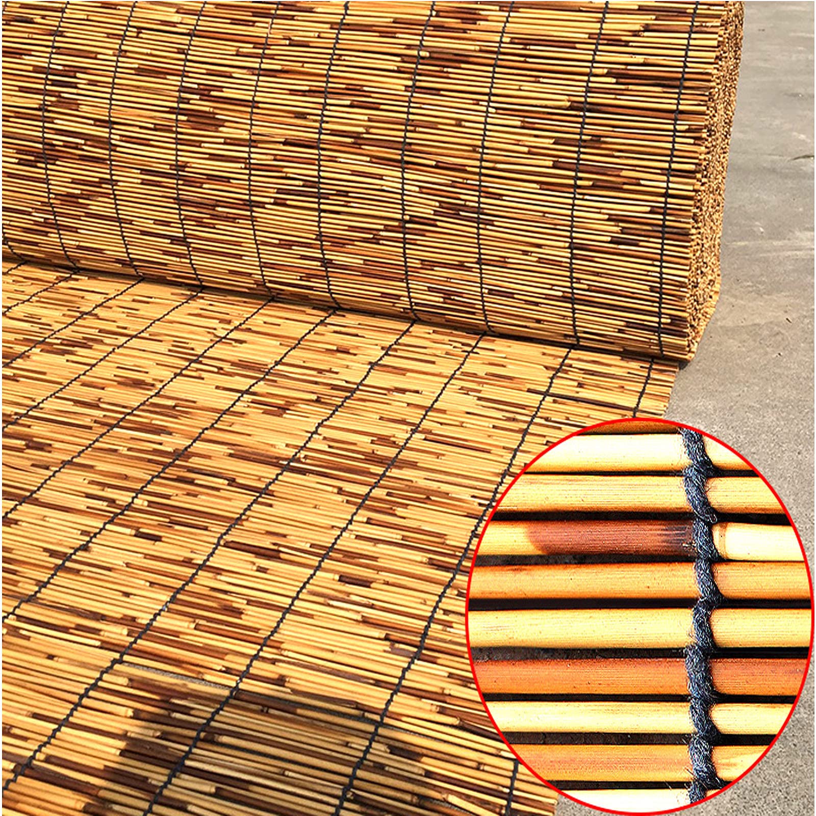 47thmain Bamboo Roller Blinds - Breathable Blackout Window Shades, Natural Carbonized Reed Roll Up Blinds for Indoor, Outdoor & Balcony Use (24x59 inches) - Perfect for Bedroom Privacy, Patio Sun Protection and Office Window Coverings