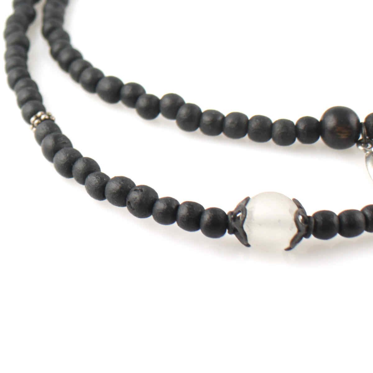 Lotus Series: Frosted Quartz Mala Necklace with Black Rosewood & Black Silver Beads - Meditation, Yoga, Spiritual Healing Jewelry for Women