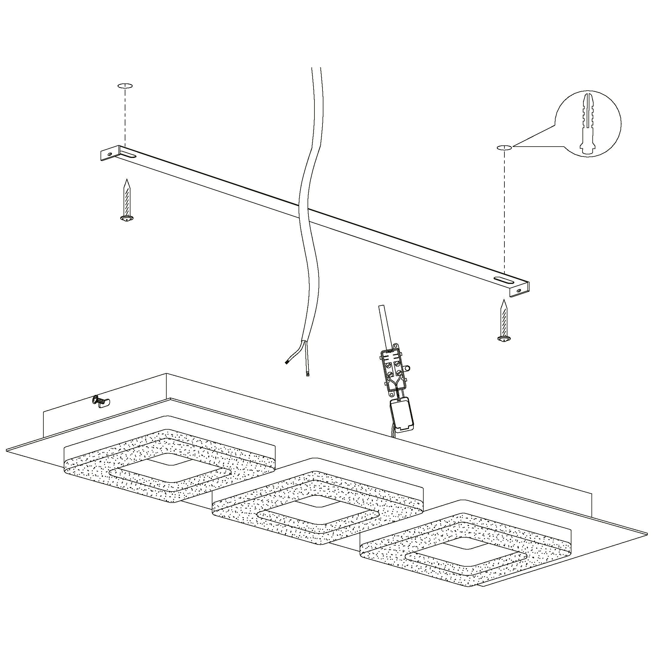 Eglo Fradelo 1 Square 3-Light Black Flush Mount Ceiling Light with Plastic Crystal Shades - Perfect for Bedroom, Hallway, and Entryway Lighting