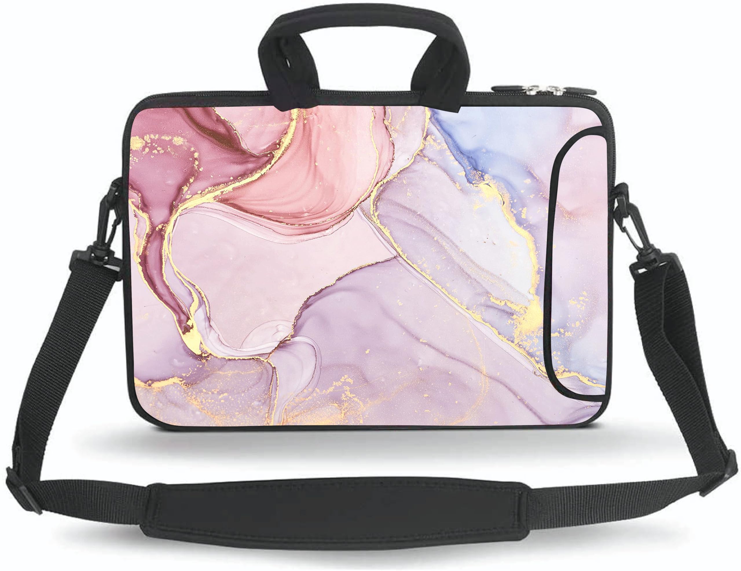 14-15.6 Inch Laptop Shoulder Bag - Waterproof Neoprene Messenger Bag with Accessories Pocket for MacBook, Notebook, Tablet - Lightweight Travel Case for Work, School & Commuting (Colorful Marble Pattern)